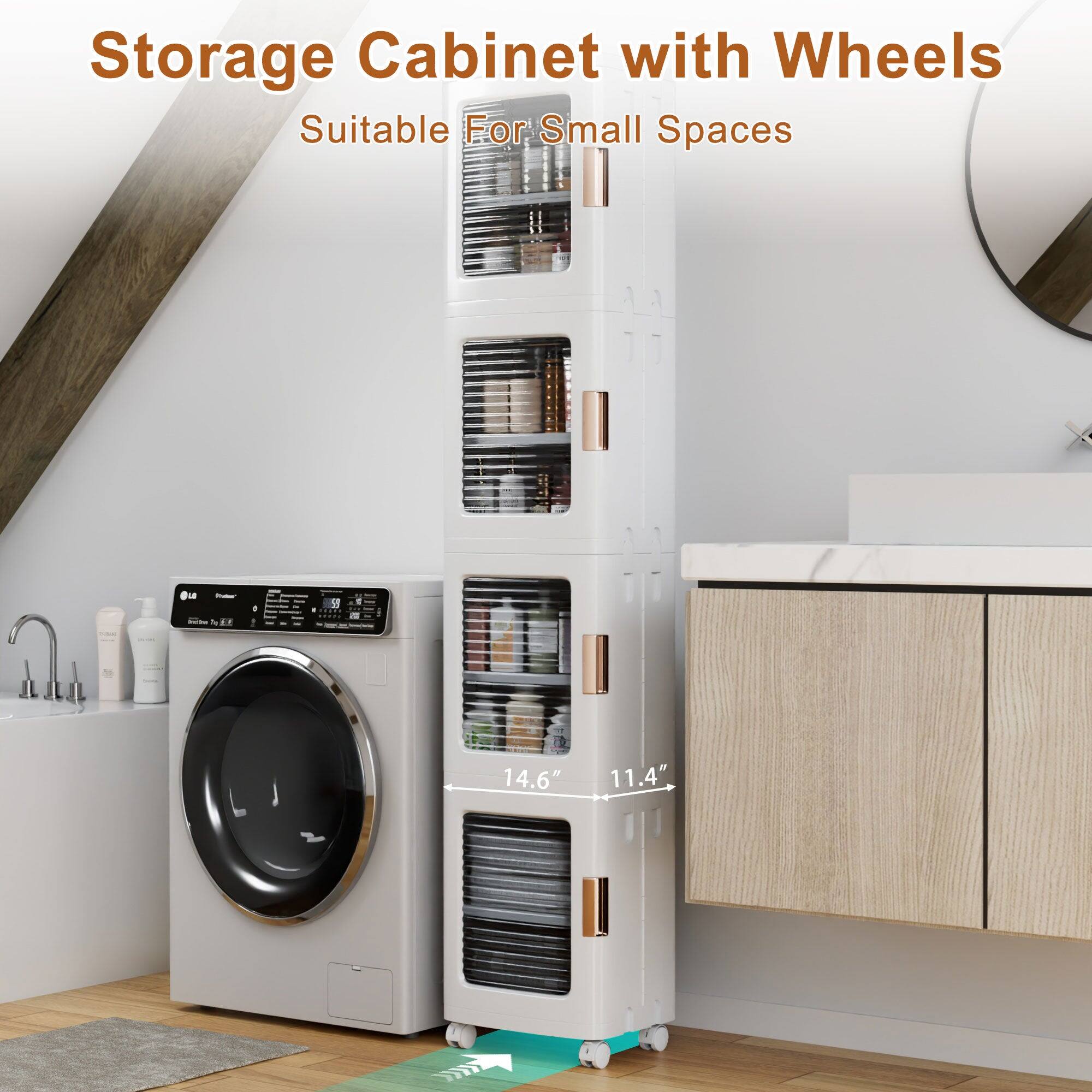 Storage Cabinet with Wheels  
Suitable For Small Spaces  

14.6"  
11.4"