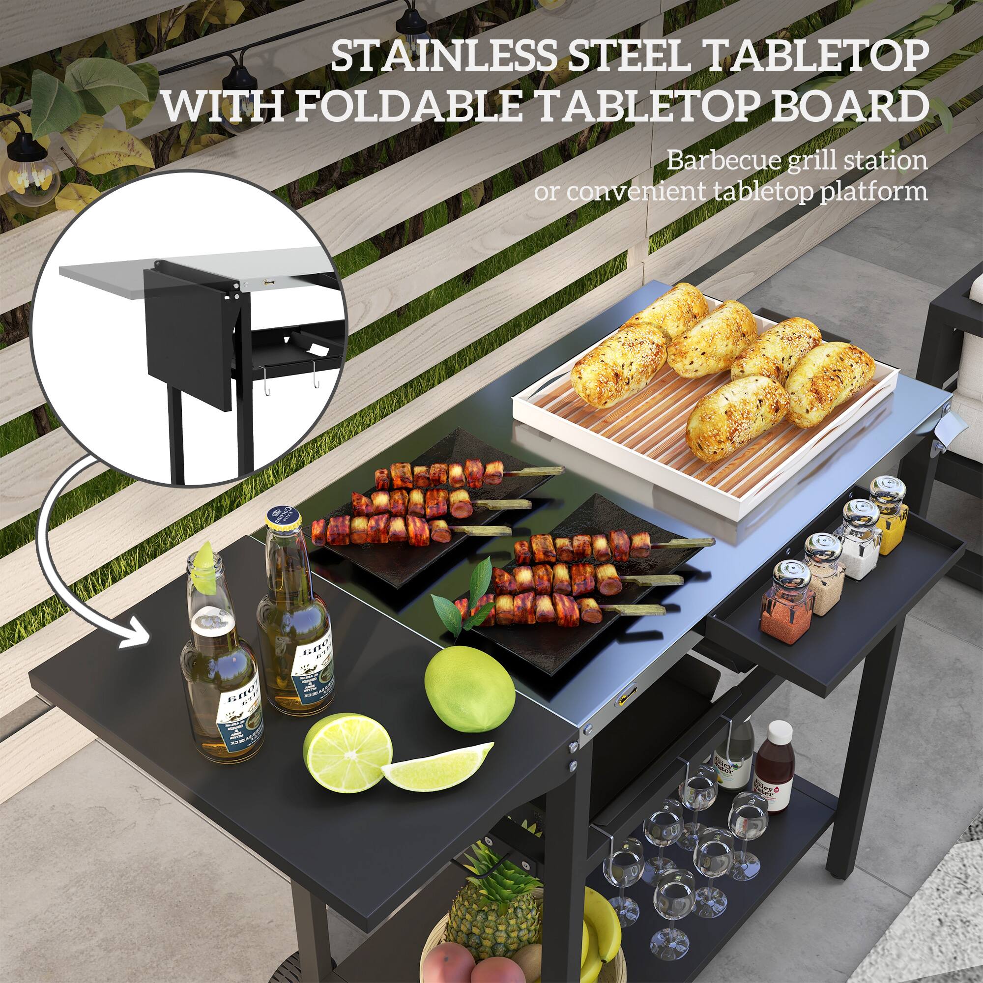 STAINLESS STEEL TABLETOP WITH FOLDABLE TABLETOP BOARD
Barbecue grill station or convenient tabletop platform