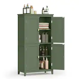 Songmics Home - Bathroom Floor Storage Cabinet, Bathroom Storage Unit, Cabinet with Doors, Adjustable Shelves, 11.8 x 23.6 x 43.3 Inches - Forest Green