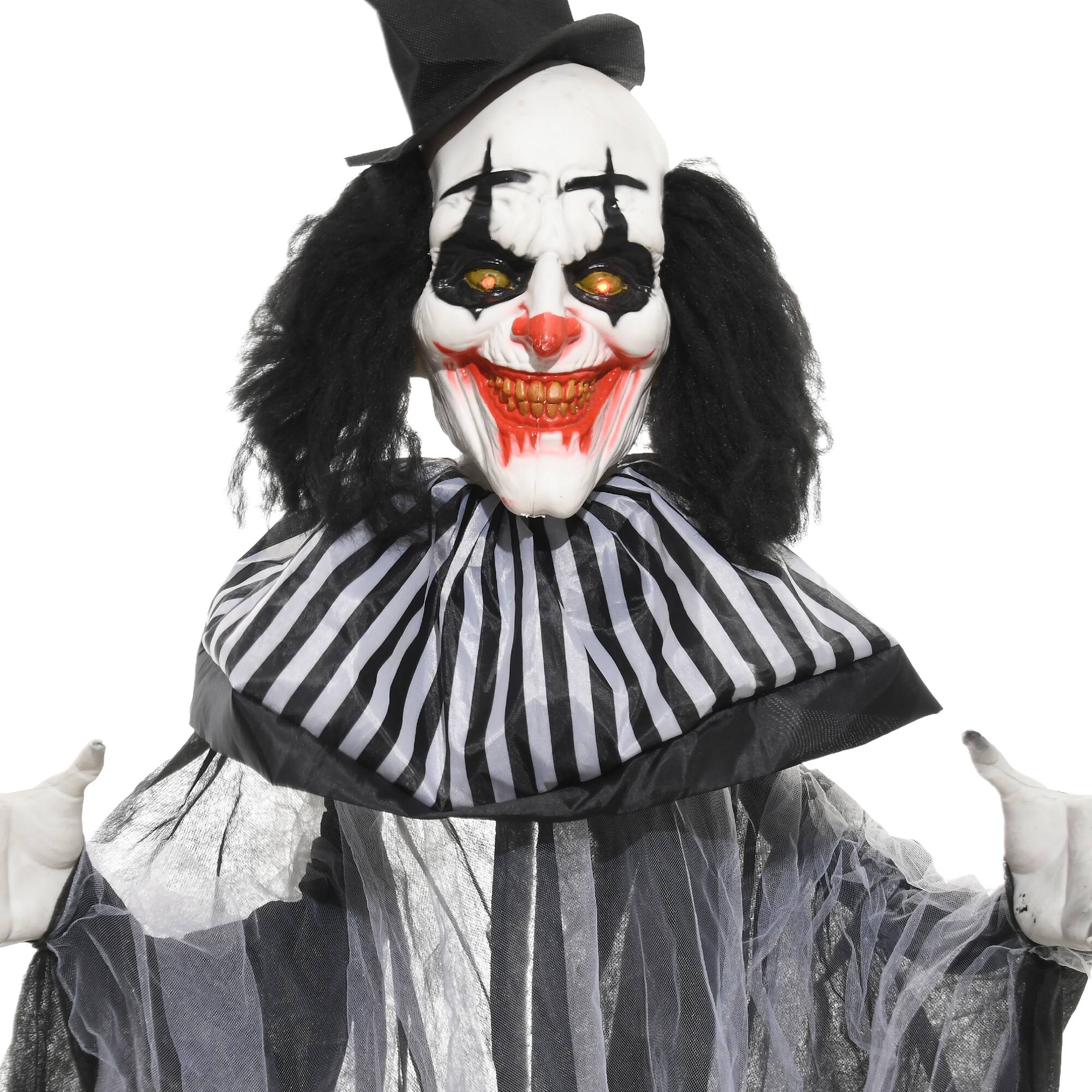 Alt View 7. Homcom - 6' Outdoor Halloween Decoration, Black and White Striped Clown Animatronic, Animated Prop with Light Up Eyes & Sounds - Black.