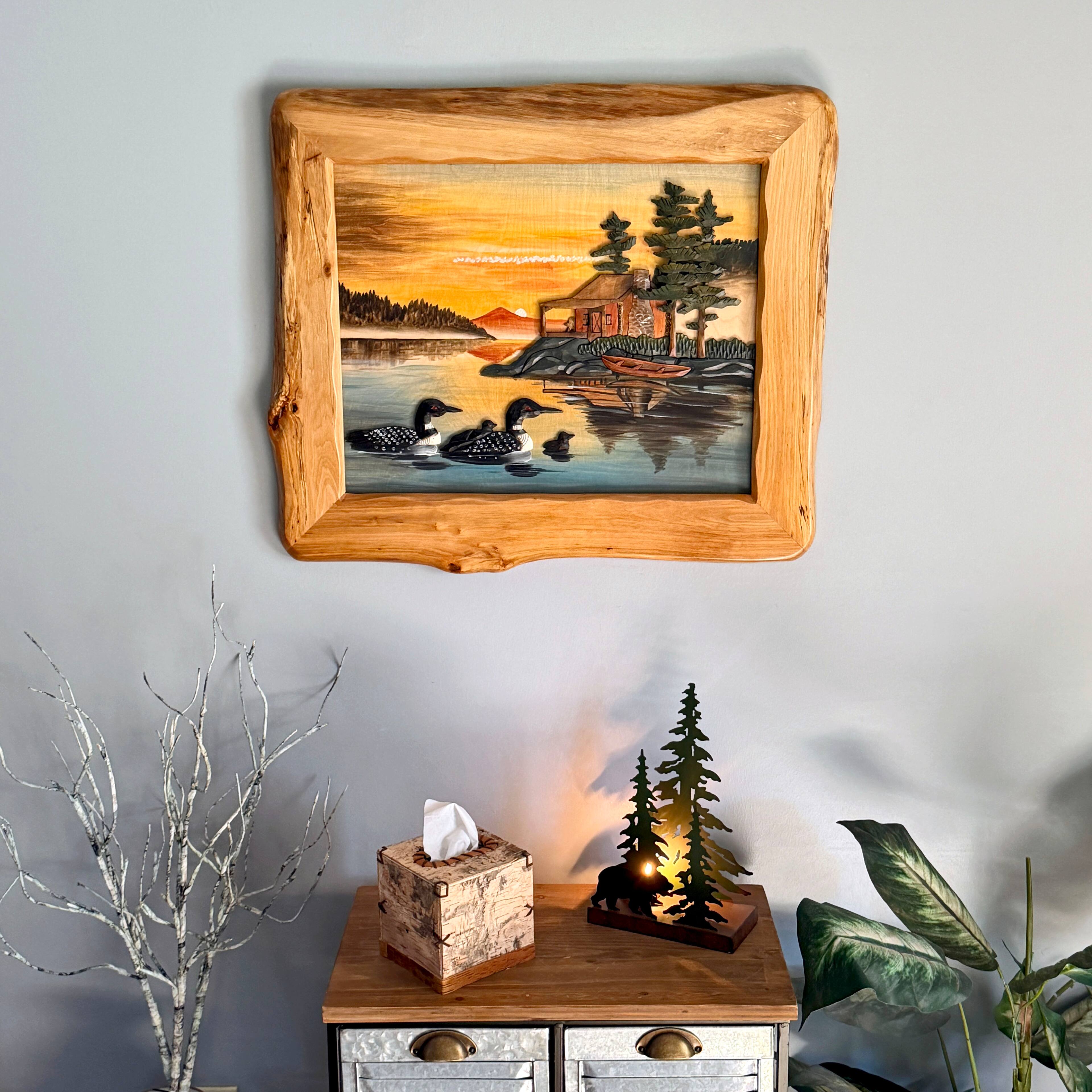 Alt View 3. Zeckos - Rustic Loon Family Intarsia Wood Wall Sculpture 25.5x29.5 Cabin Décor - Brown.