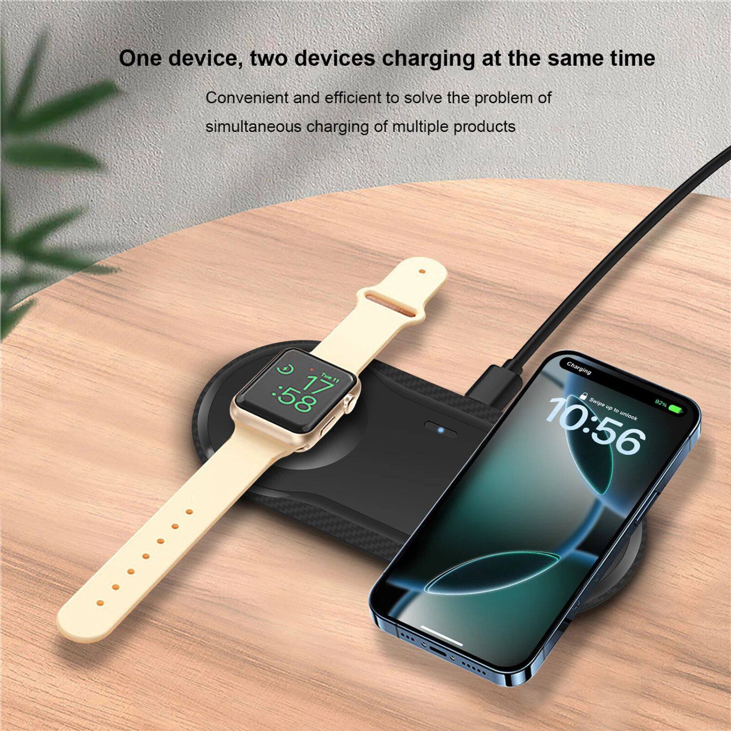 One device, two devices charging at the same time

Convenient and efficient to solve the problem of simultaneous charging of multiple products