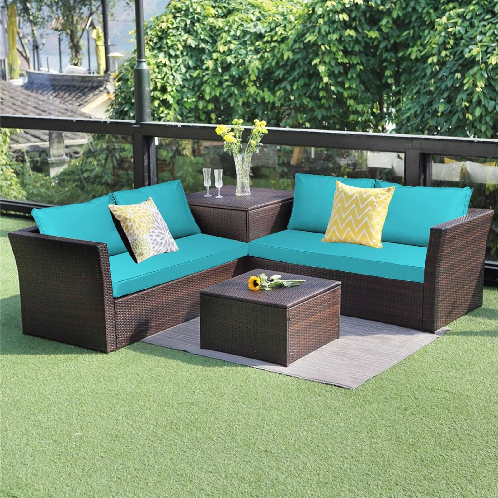 Alt View 7. Chateau Abodes - 48"x24" Outdoor Loveseat Cushion Set, Waterproof with Removable Cover, Straps & Zipper for Patio Chair, Sofa & Couch - Sky Blue.