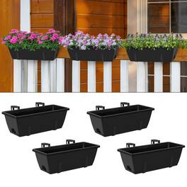 Oumilen - 4-Pack Black Window Box Planters with Adjustable Black Railing Mount Brackets