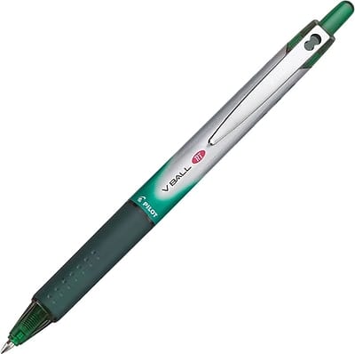 Pilot - VBall RT Retractable Rollerball Pen, Fine Point, Green Ink - Gray/Silver