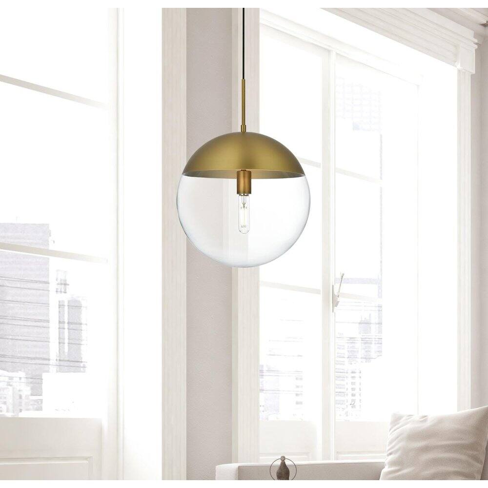 Alt View 6. Living District - Eclipse 14 Inch Pendant Clear Shade in Chrome - Satin Gold And Clear.
