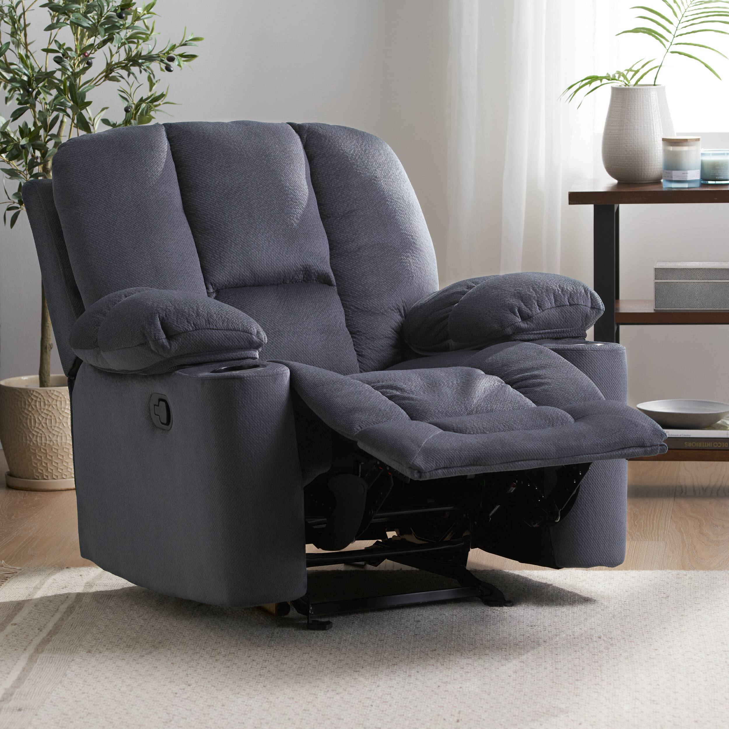Alt View 6. APRILSOUL - Luxurious Manual Recliner Chair Silver Skin Friendly Fabric Dual Cup Holders - Gray.