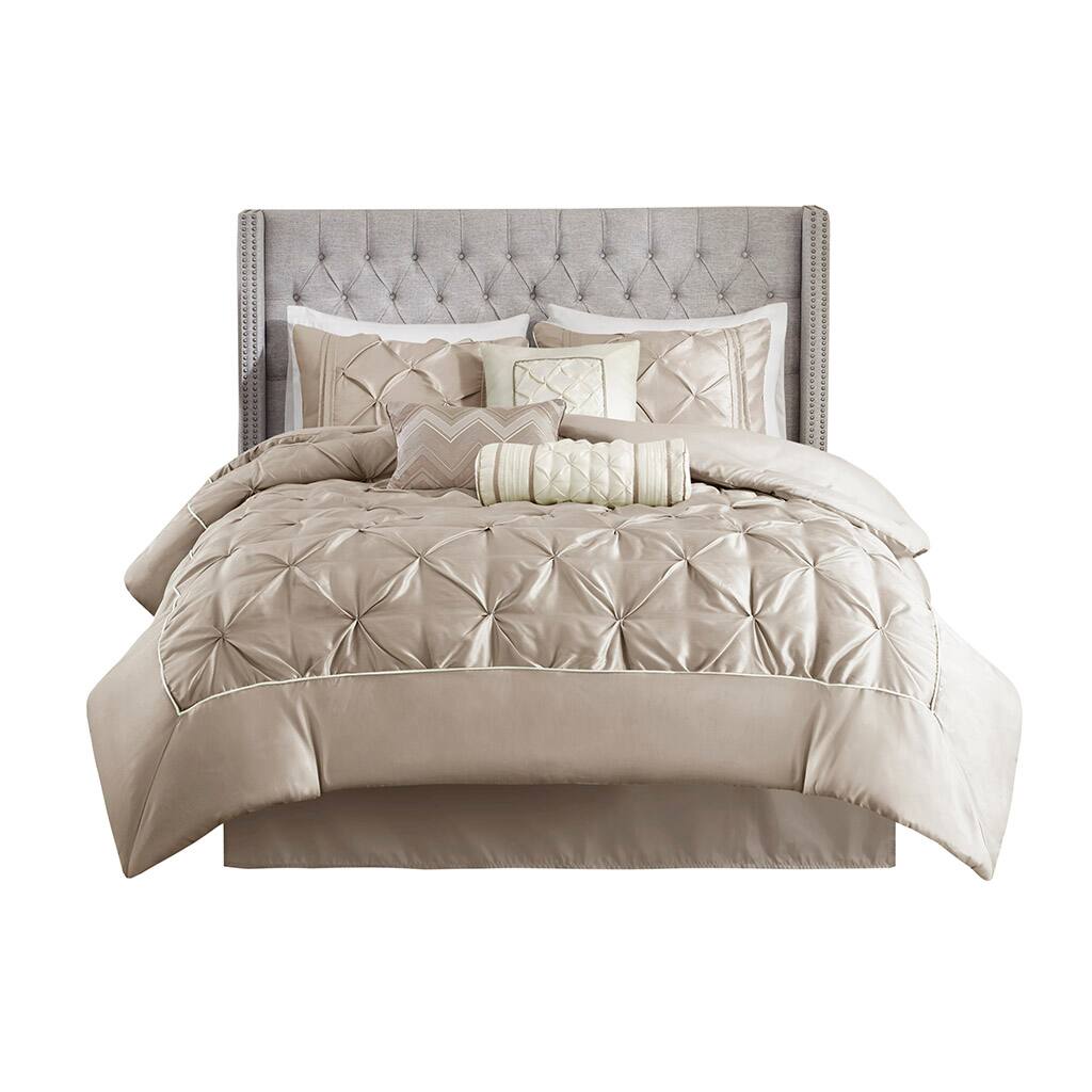 Front. Gracie Mills - Gracie Mills Shelby 7-Piece Padded Comforter Set - Taupe.