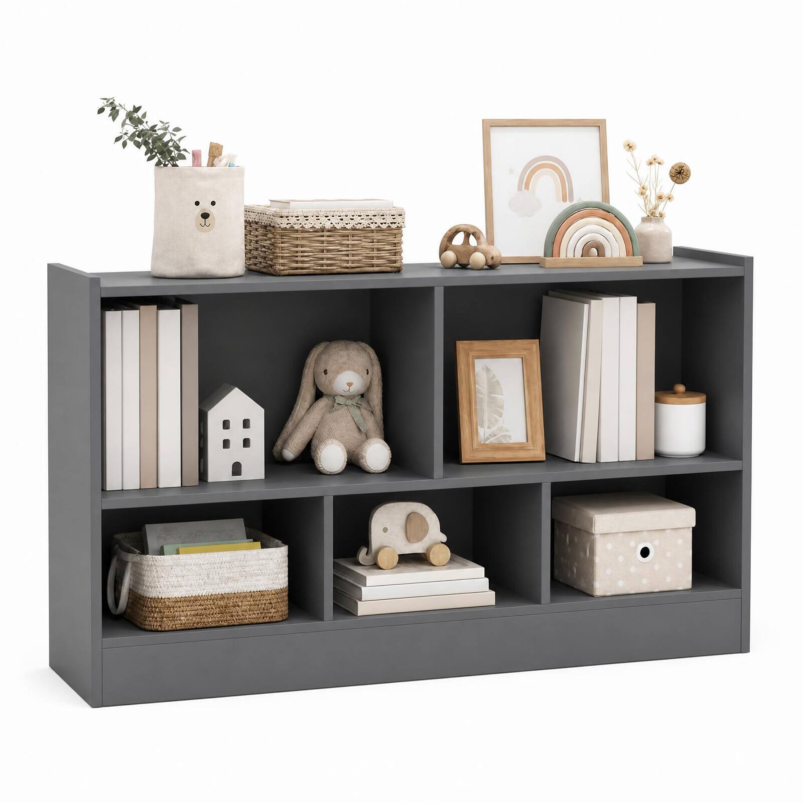 Alt View 9. Costway - Costway Kids 2-Shelf Bookcase 5-Cube Wood Toy Storage Cabinet w/ Shelves Grey - Gray.