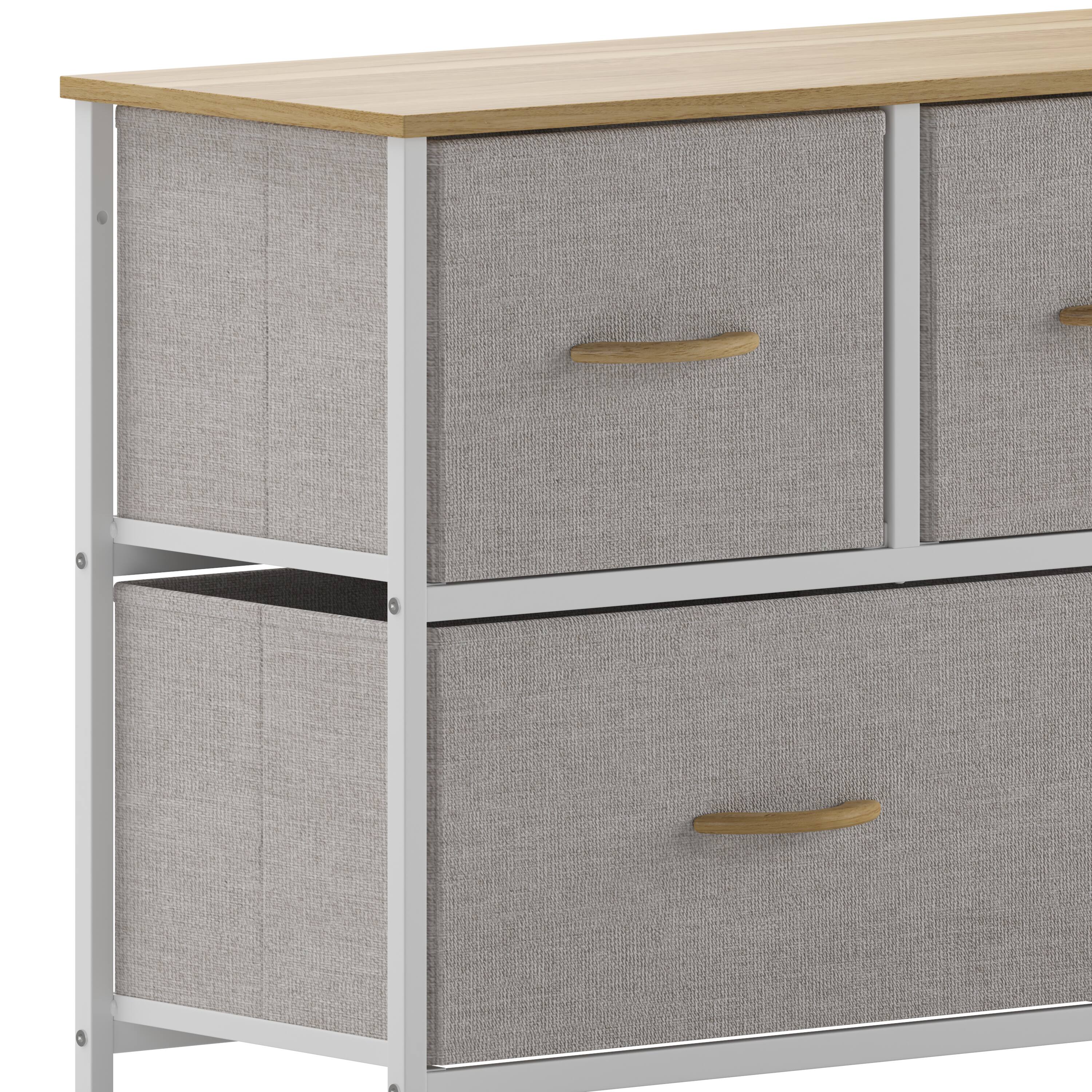Alt View 10. Emma + Oliver - Marley 5 Drawer Storage Dresser with Cast Iron Frame, Wood Top and Easy Pull Fabric Drawers with Wooden Handles - Beige Drawers/White Frame.