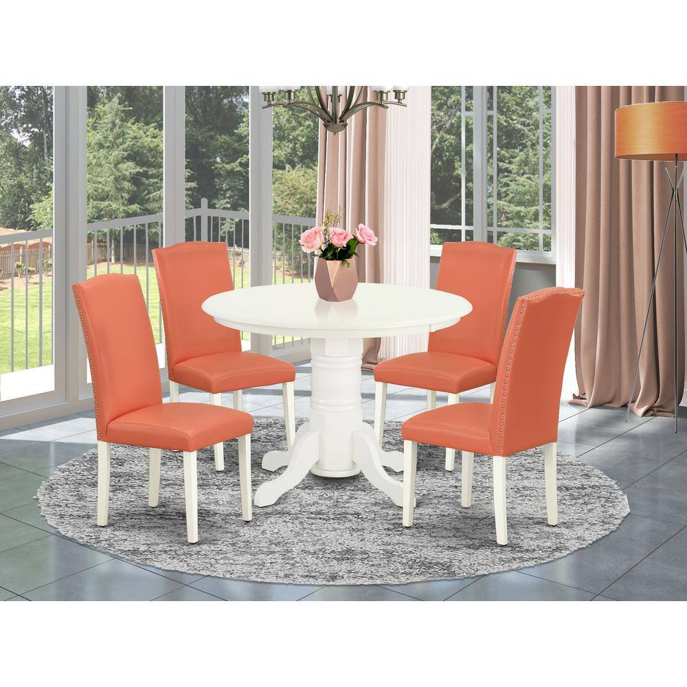 Back. East West Furniture - Dining Room Set Linen White - Brown.