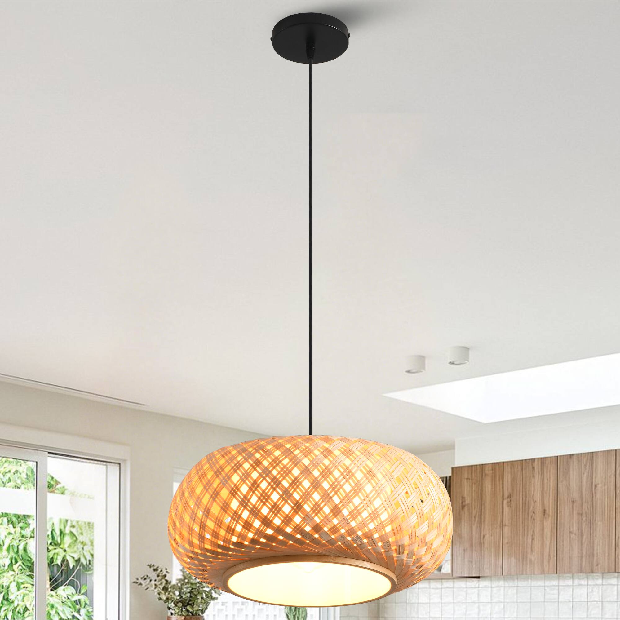 Alt View 1. Parrot Uncle - 1-Light Retro Brown Rustic Bamboo Hand-Woven Pendant Lamp - Brown.