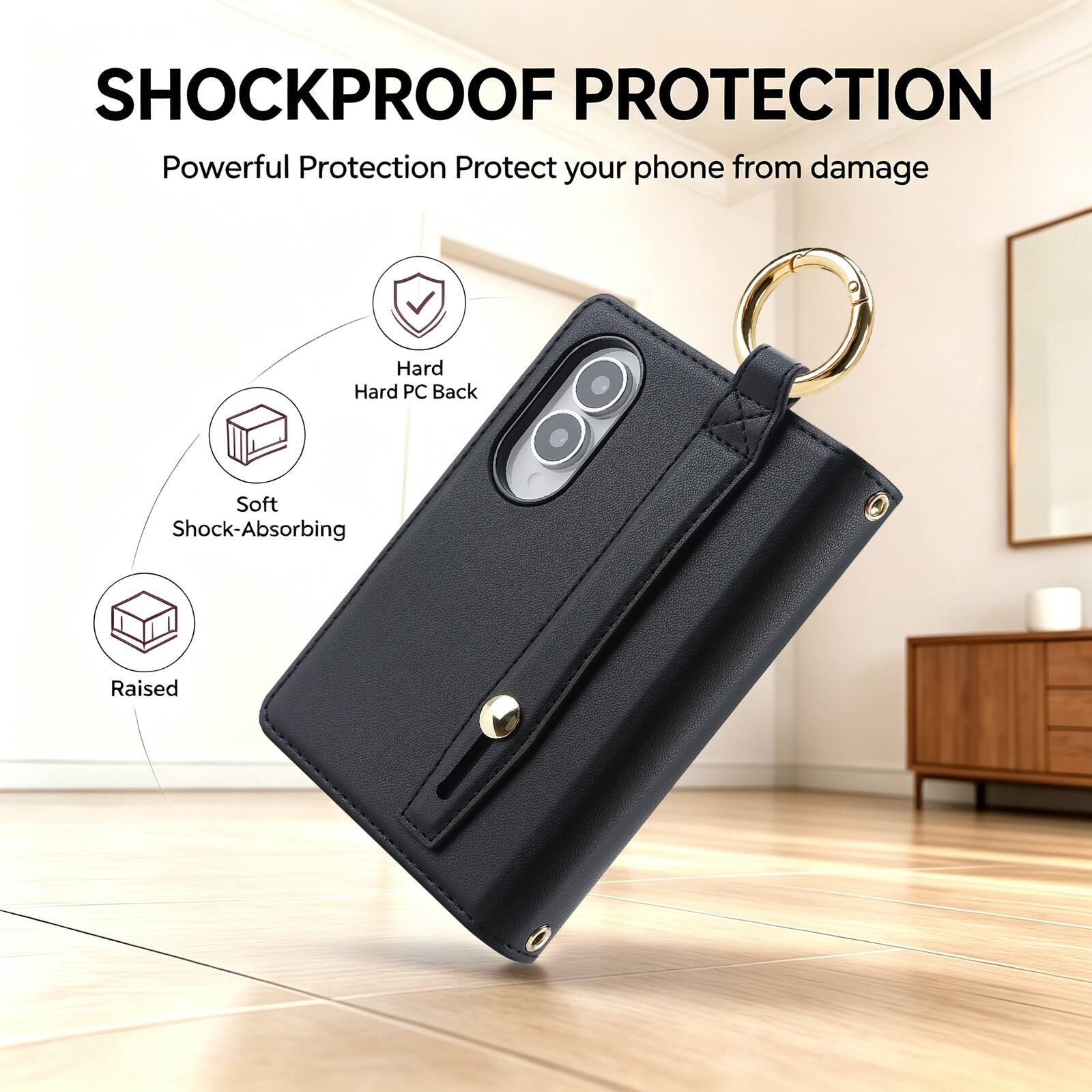 SHOCKPROOF PROTECTION  
Powerful Protection Protect your phone from damage  
Hard PC Back  
Soft Shock-Absorbing  
Raised