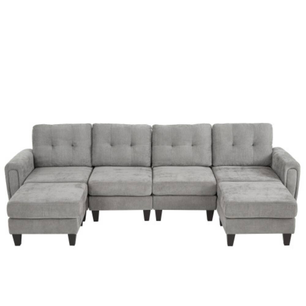 Alt View 4. LUCKY ONE - 115" U-Shaped Modular Sectional Sofa w/ 2 Movable Ottomans USB Ports Side Tables - Grey.