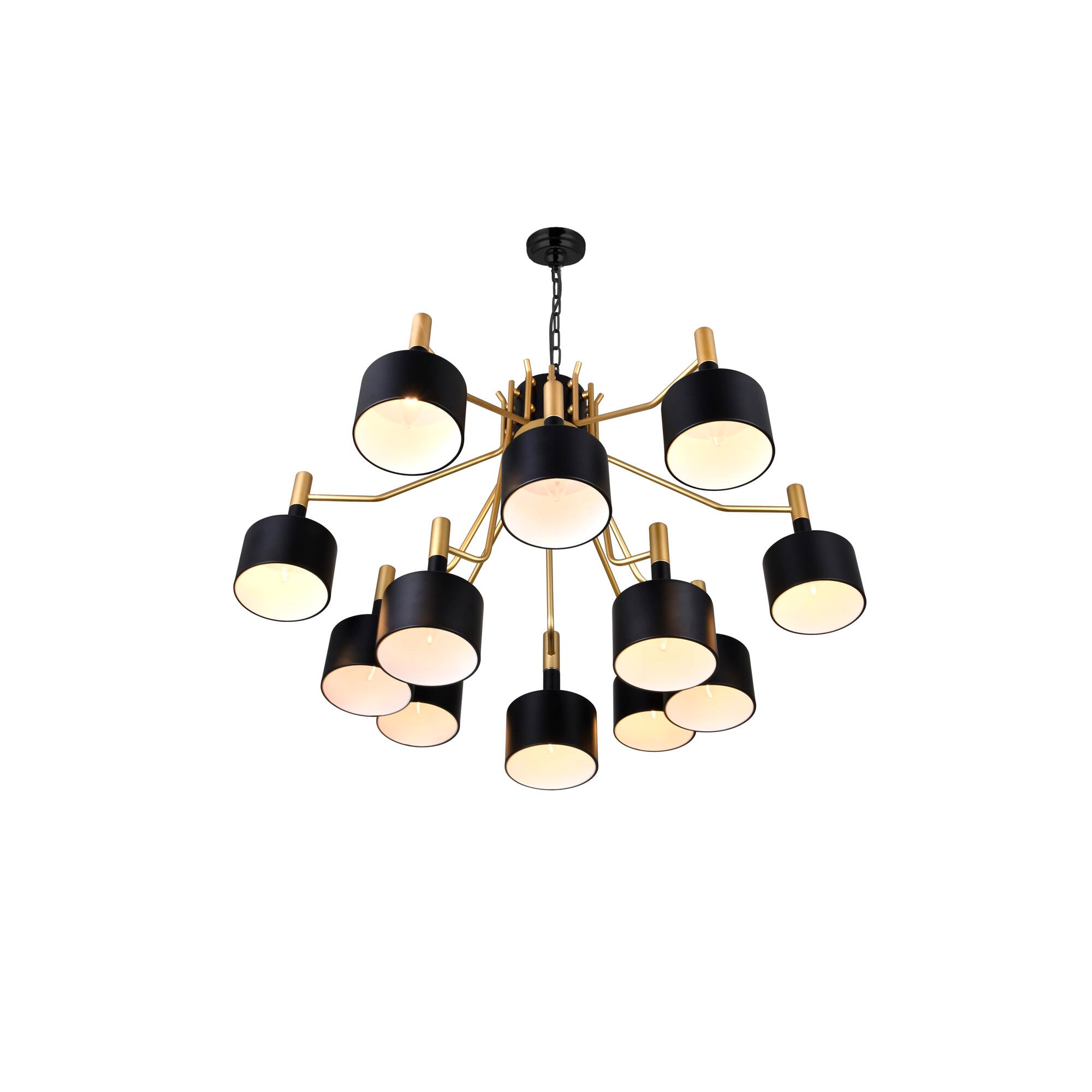 Angle. CWI Lighting - Corna 12 Light Down Chandelier With Matte Black & Satin Gold Finish - Matte Black & Satin Gold.