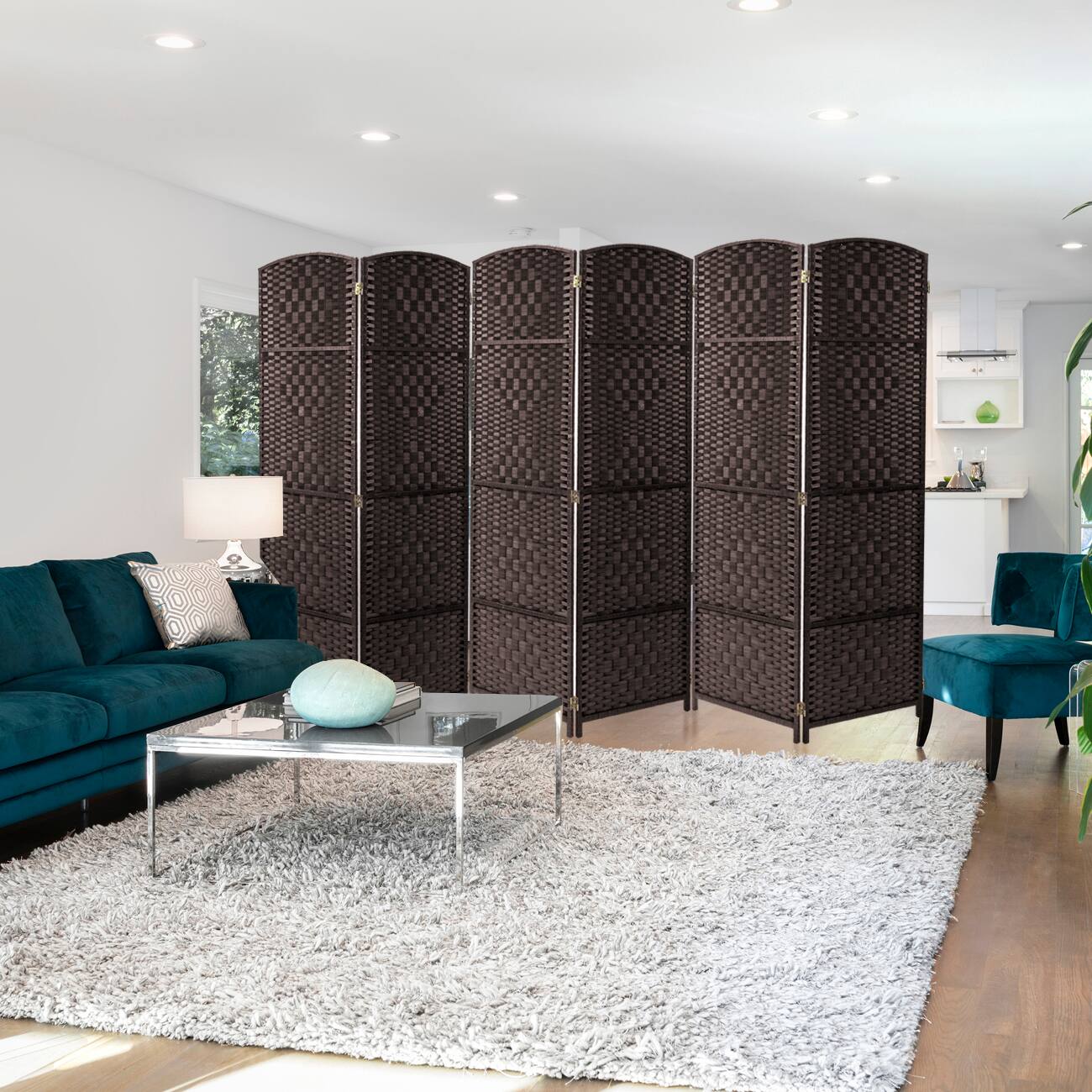 Back. Sorbus - Sorbus 6 Panel Room Divider 6 ft. Tall - Privacy Screen, Extra Wide Double Hinged Panels, Diamond Double-Weaved - Brown.