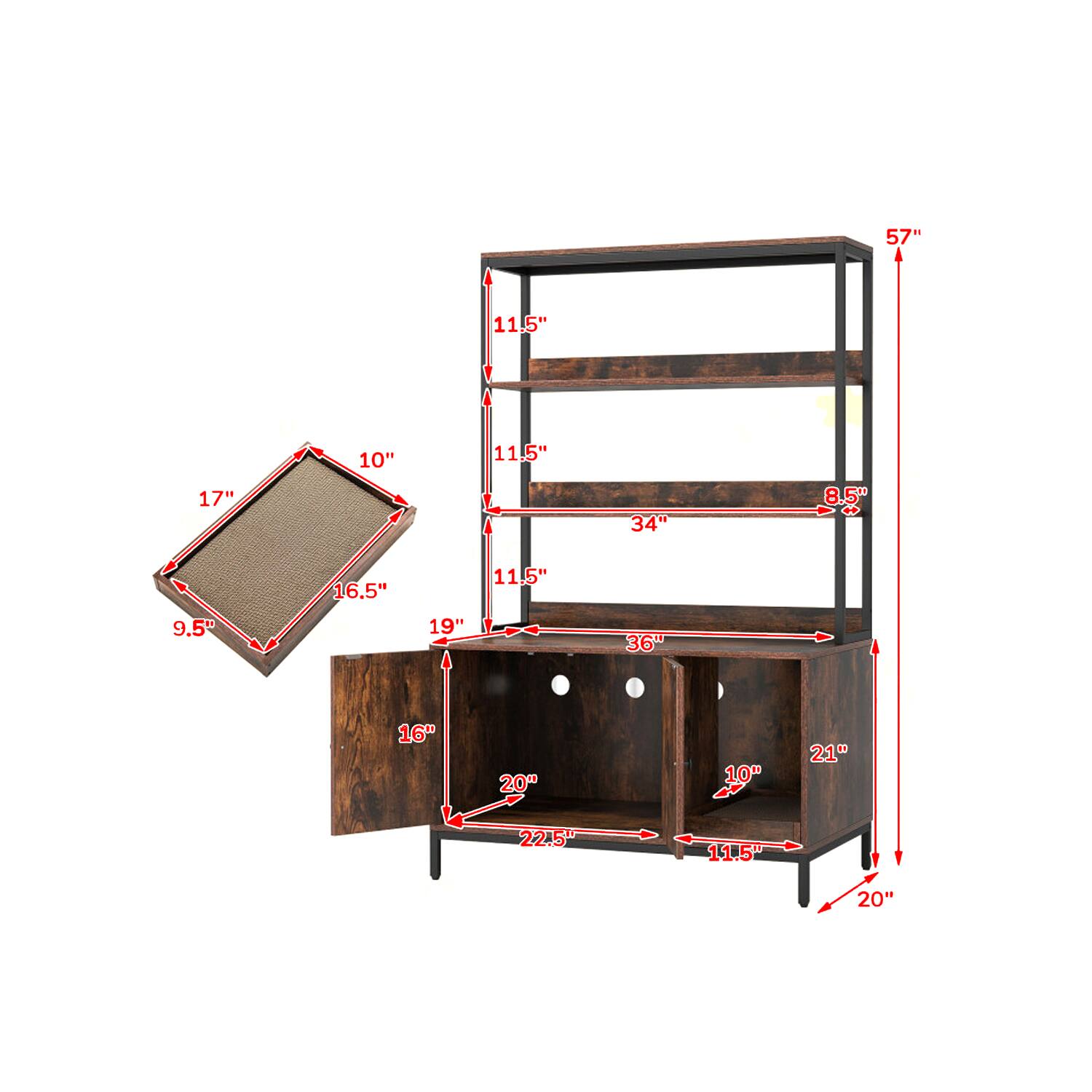 57"  
11.5"  
17"  
10"  
11.5"  
34"  
8.5"  
16.5"  
11.5"  
9.5"  
19"  
36"  
16"  
20"  
10"  
21"  
225  
11.5"  
20"