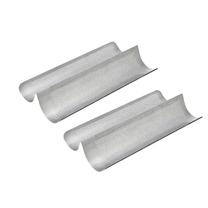Front. Chicago Metallic - Chicago Metallic Perforated French Bread Pan - Set Of 2 - Gray.