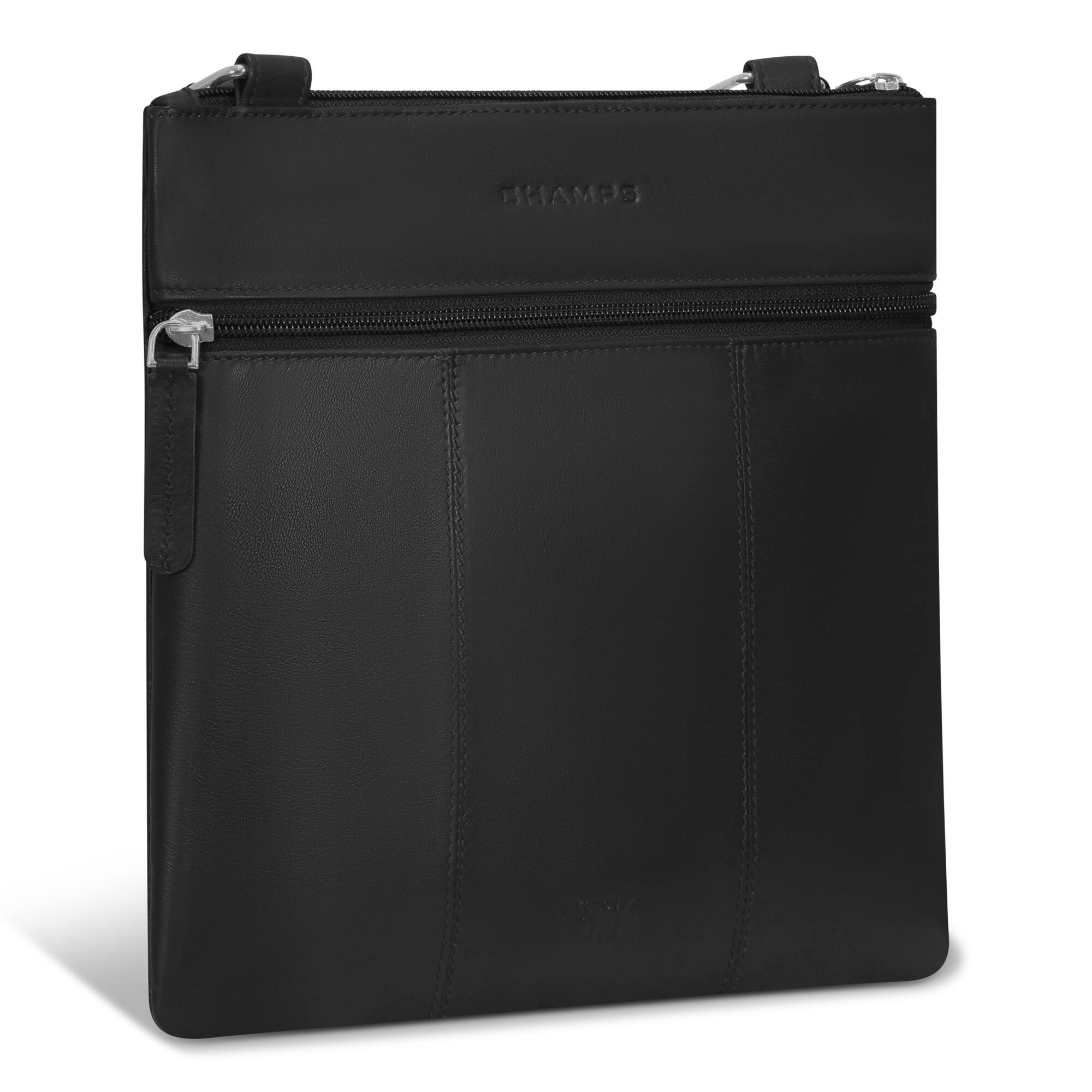 Angle. Champs - Classic Leather RFID Cross-Body Bag - Black.