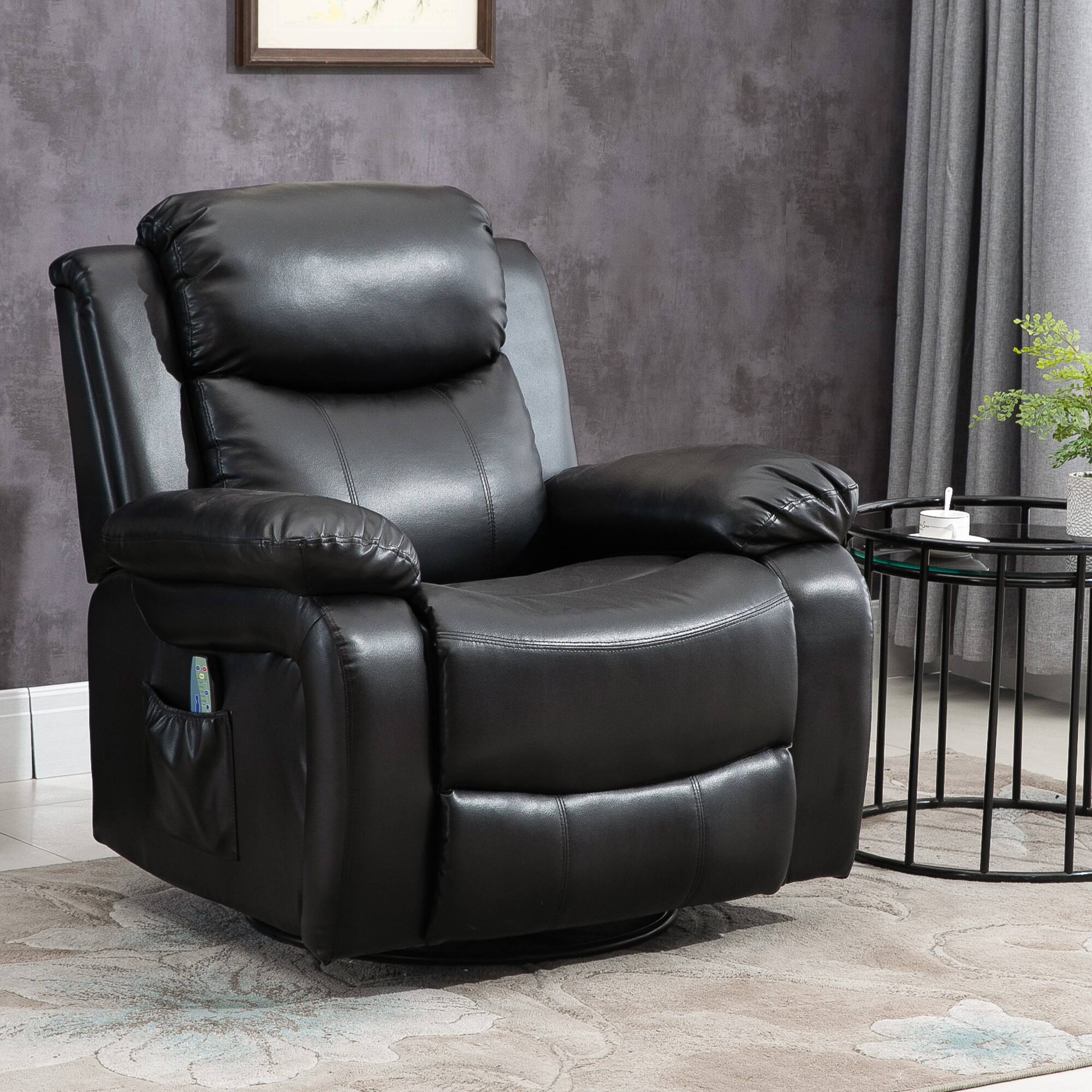 Angle. Homcom - PU Leather Massage Recliner Chair, Swivel Rocker Sofa with Remote Control, Footrest, Padded Seat, Manual Reclining Chair - Black.