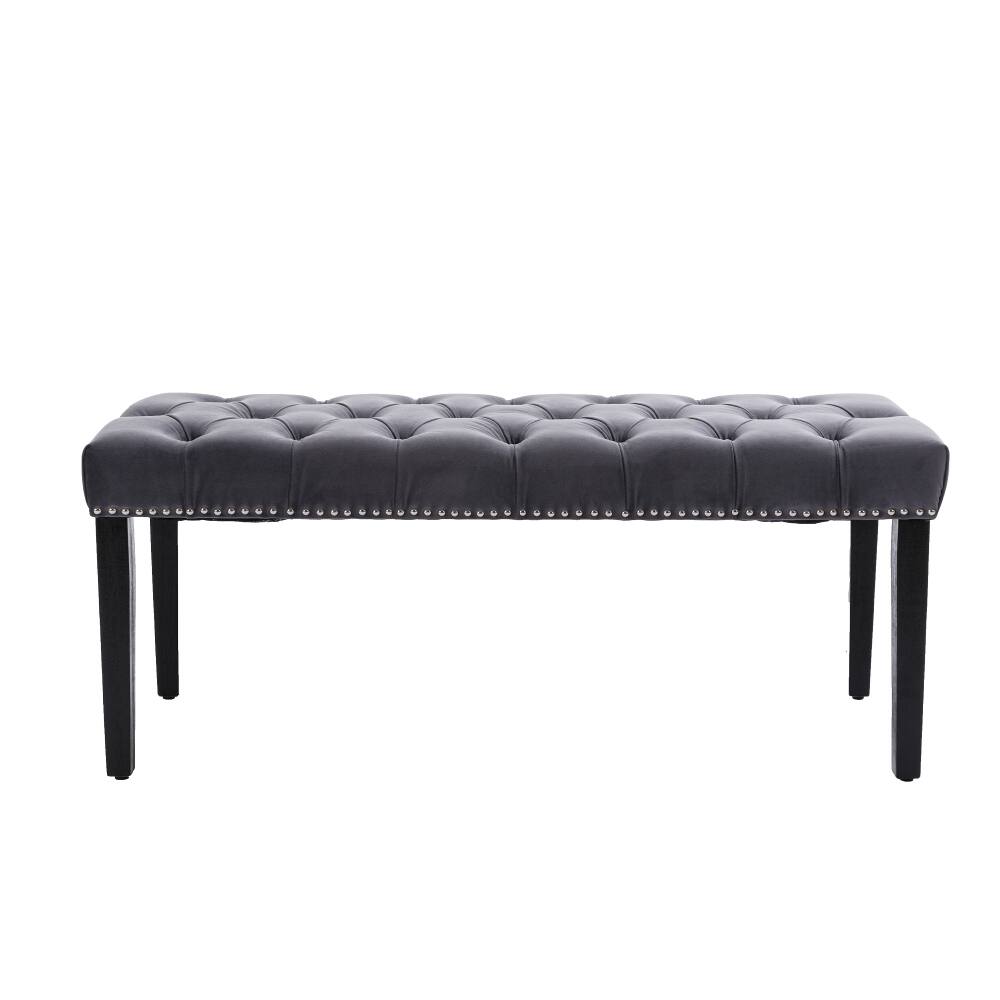 Alt View 5. Ropilly - Ropilly Dark Gray Velvet Tufted Bench, Upholstered Bedroom Entryway Ottoman with Wooden Legs, 45 Inch - Dark Gray.