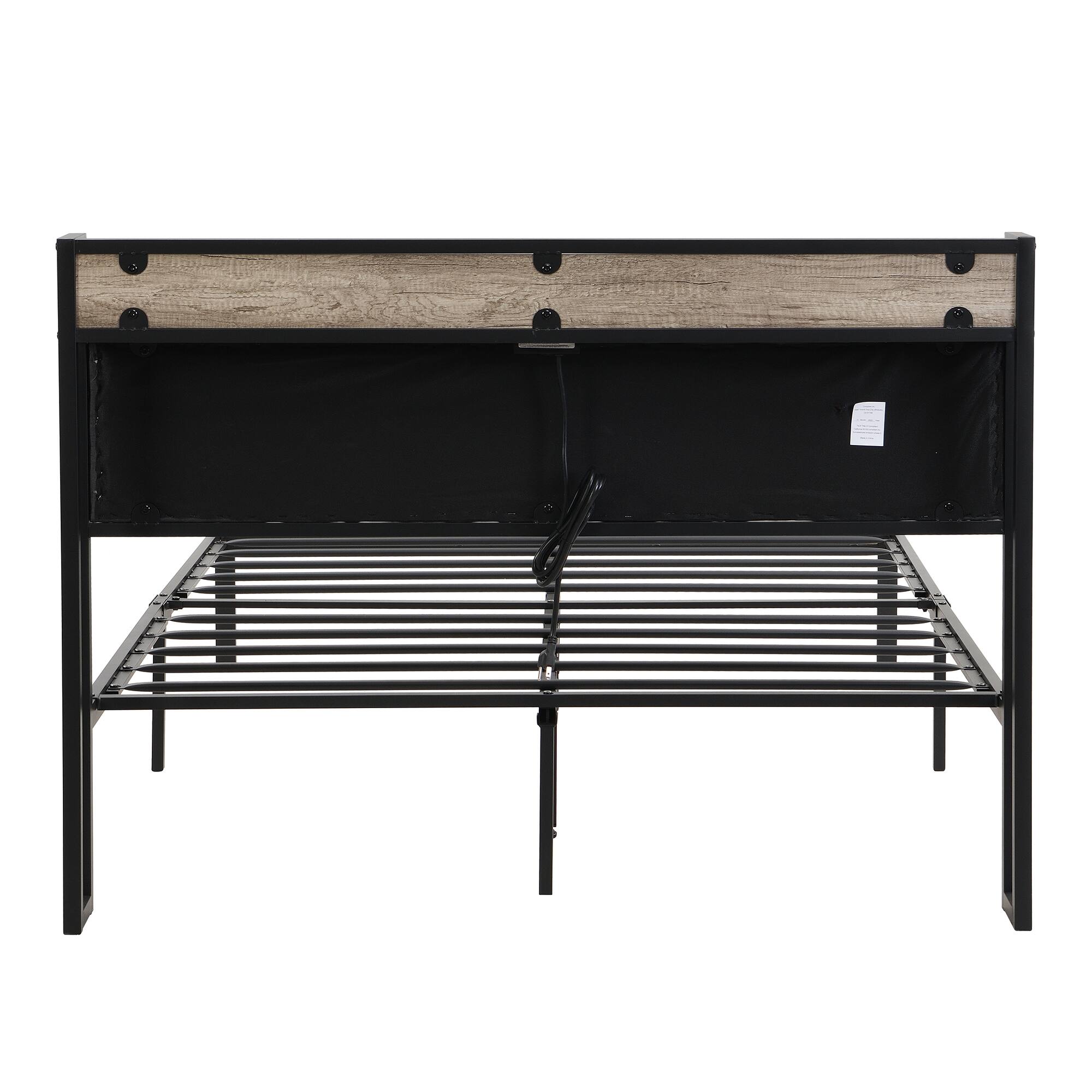 Alt View 1. Trinkets Crazed - Full Size Metal Platform Bed Frame with Storage Function Headboard and USB Liner and Footboard, No Box Spring Needed - Black.