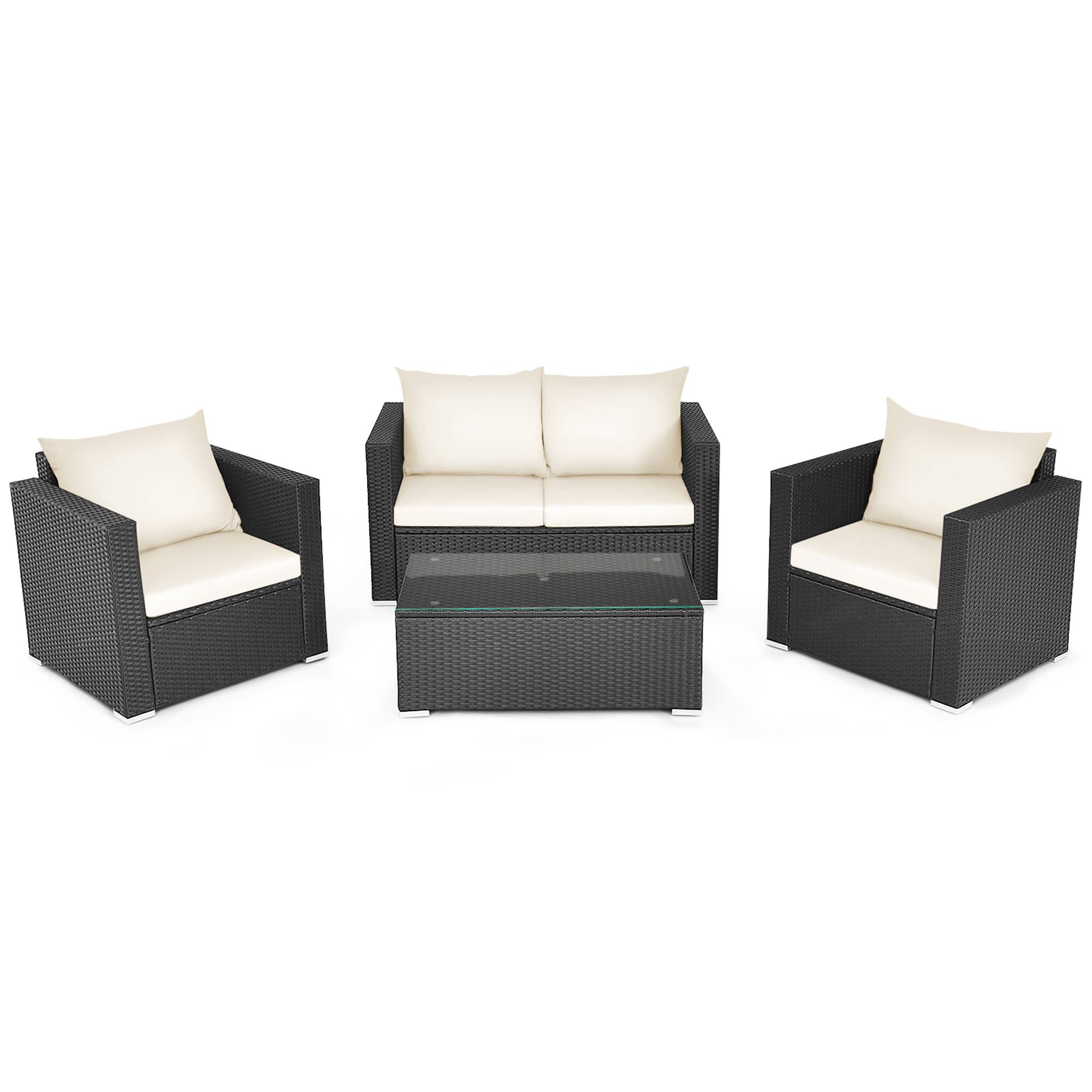 Alt View 5. Gymax - Gymax 4PCS Rattan Patio Conversation Set Outdoor Furniture Set w/ Off White Cushions - Off White.