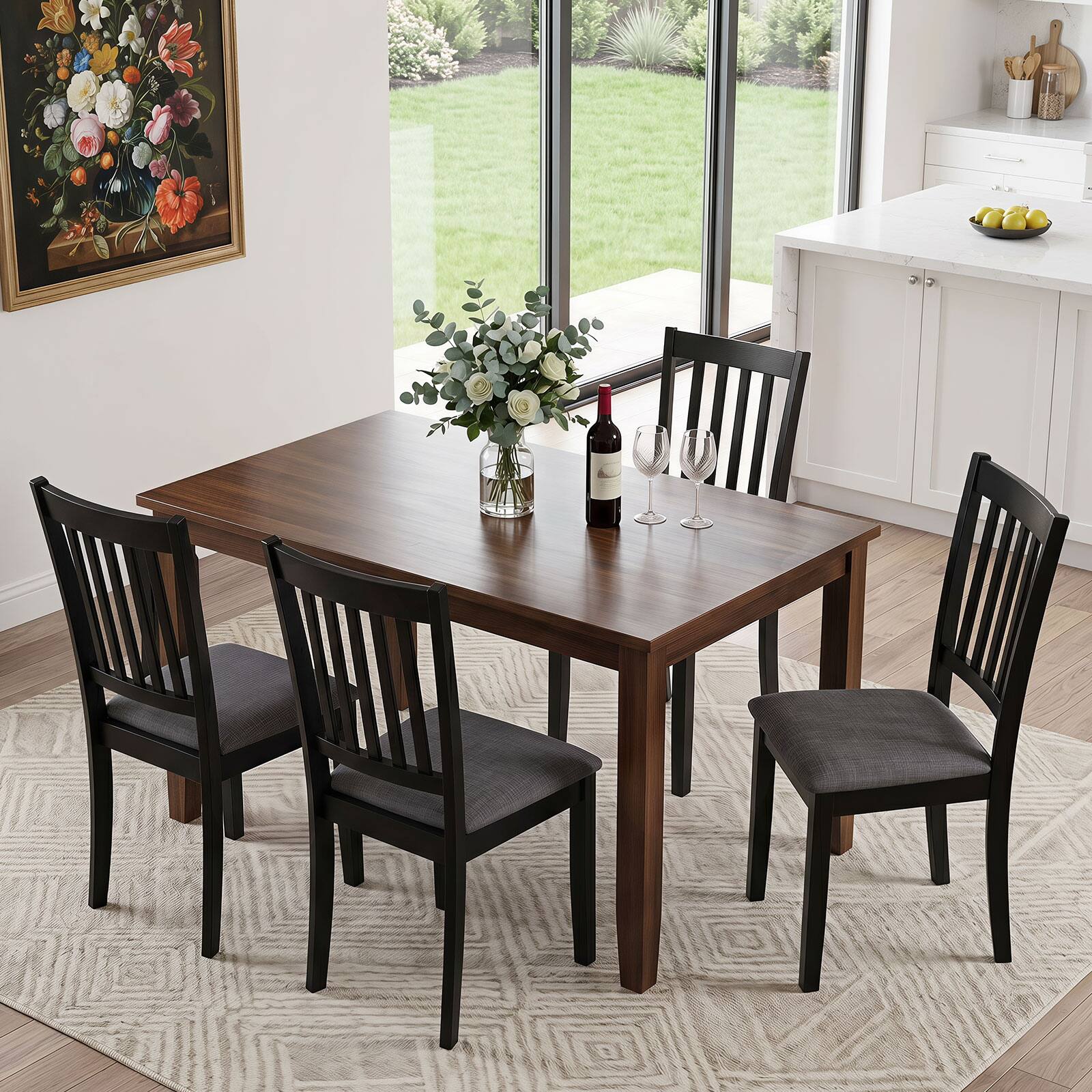 Alt View 1. Gymax - Gymax Set of 4 Wooden Dining Chairs Upholstered Kitchen Chairs w/ Rubber Wood Frame Black - Black.