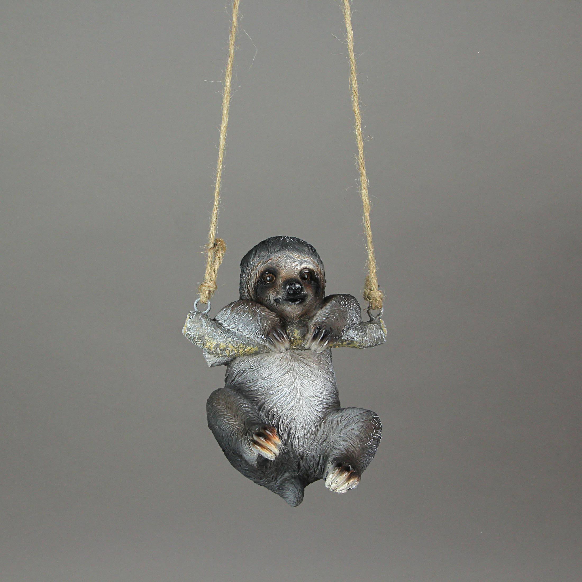Alt View 3. Mayrich Company - Hand-Painted Resin Sculpture Three-Toed Sloth Hanging Statue With Rope Hanger - Grey.