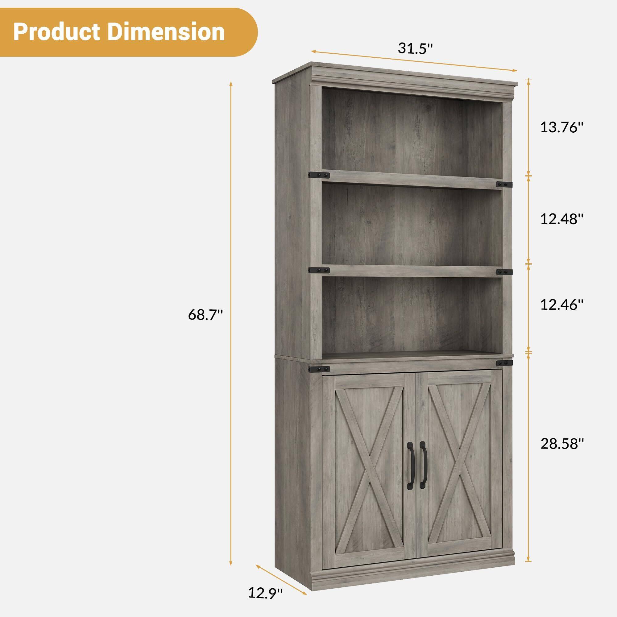 Product Dimension

- Height: 68.7"
- Width: 31.5"
- Depth: 12.9"
- Shelf 1: 13.76" (height)
- Shelf 2: 12.48" (height)
- Shelf 3: 12.46" (height)
- Cabinet: 28.58" (height)