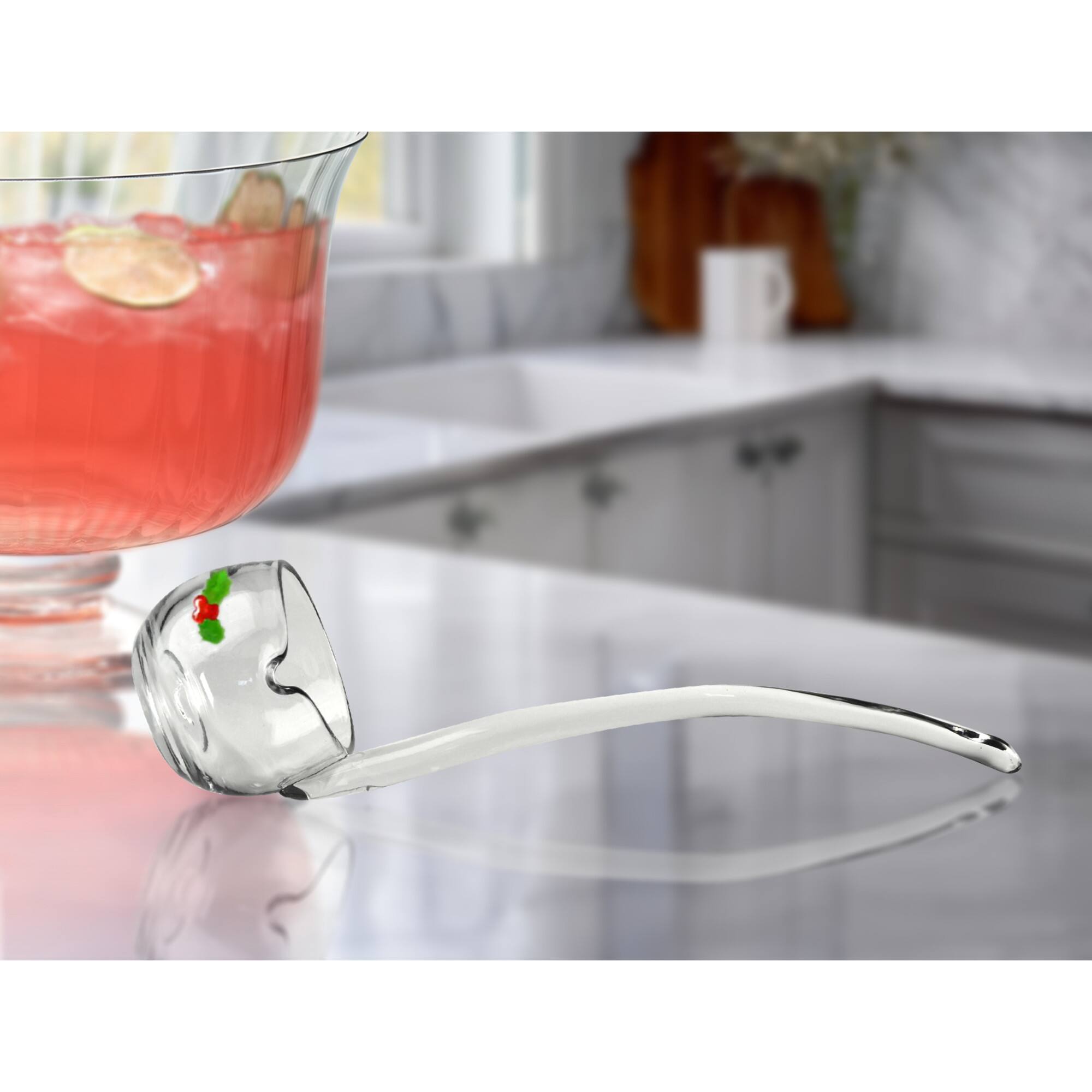 Angle. Artland - Artland Punch Glass Ladle with Holly Pattern, Ergonomic Handle, Dishwasher Safe - Clear.