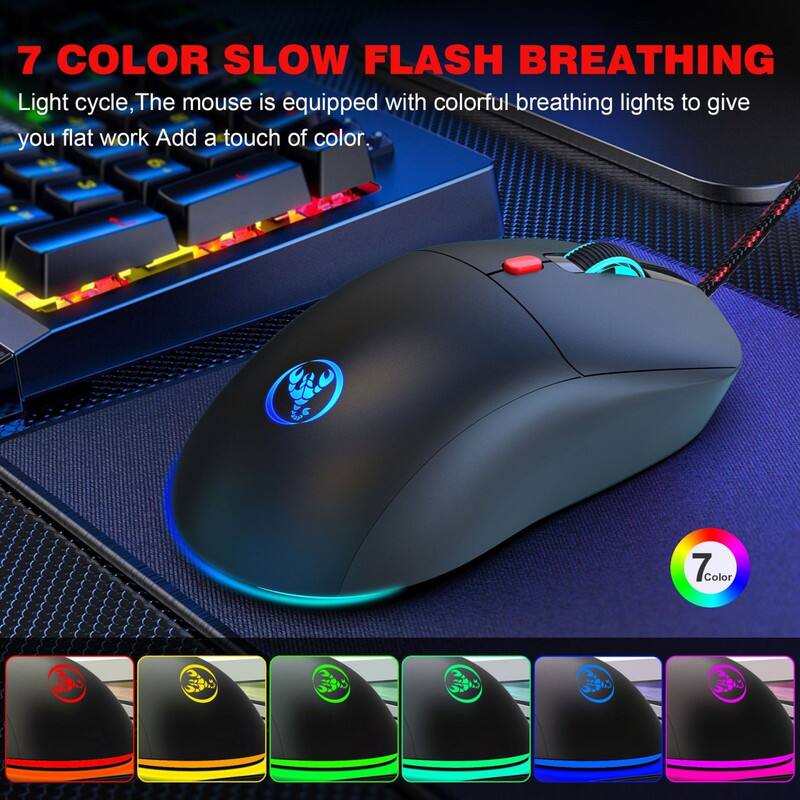 7 COLOR SLOW FLASH BREATHING  
Light cycle, The mouse is equipped with colorful breathing lights to give you flat work Add a touch of color.