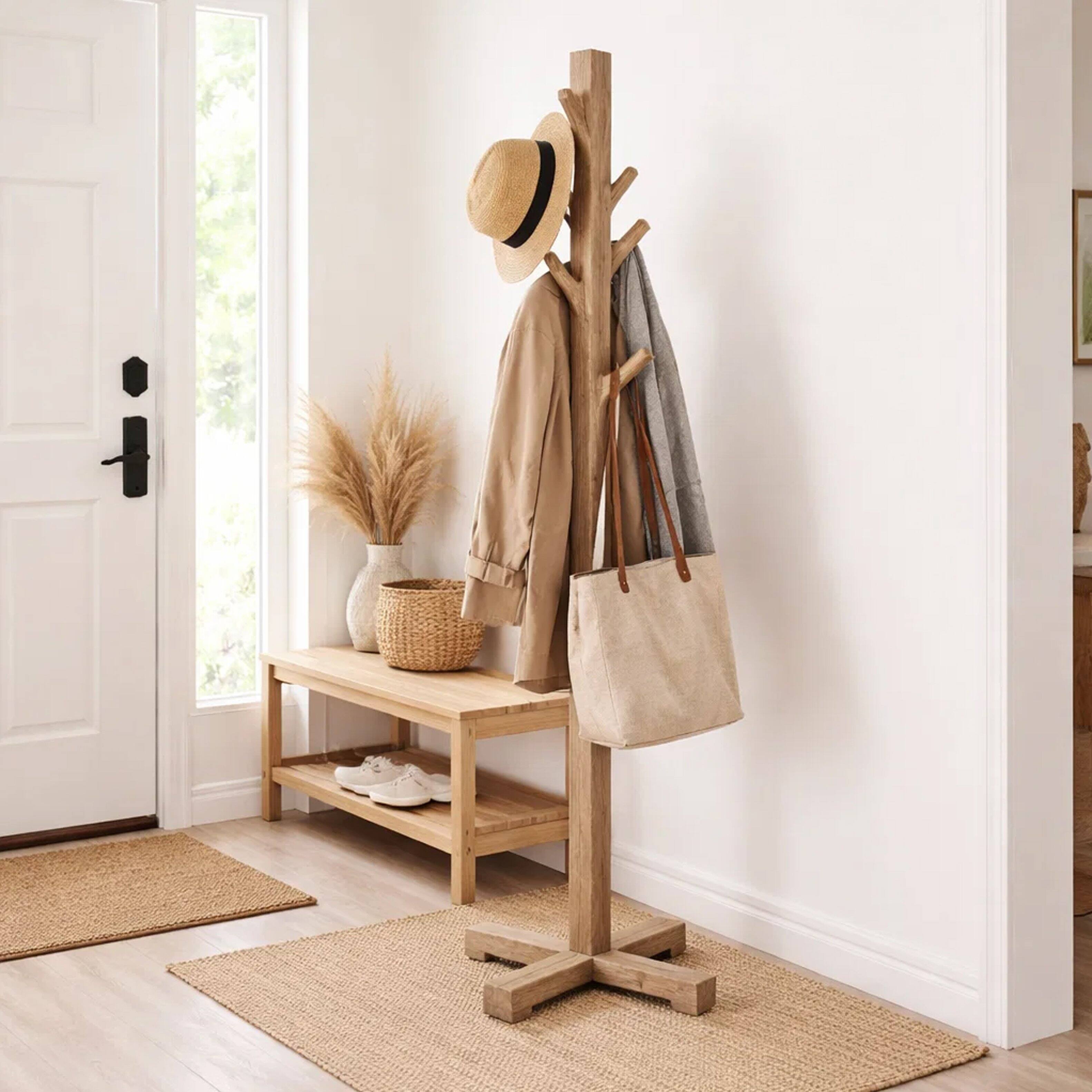 Alt View 7. Manhattan Lane - Rena Coat, Hat Tree Stand, 8 Wood Stems, 72 Inch Mahogany Wood - Pebble Brown.