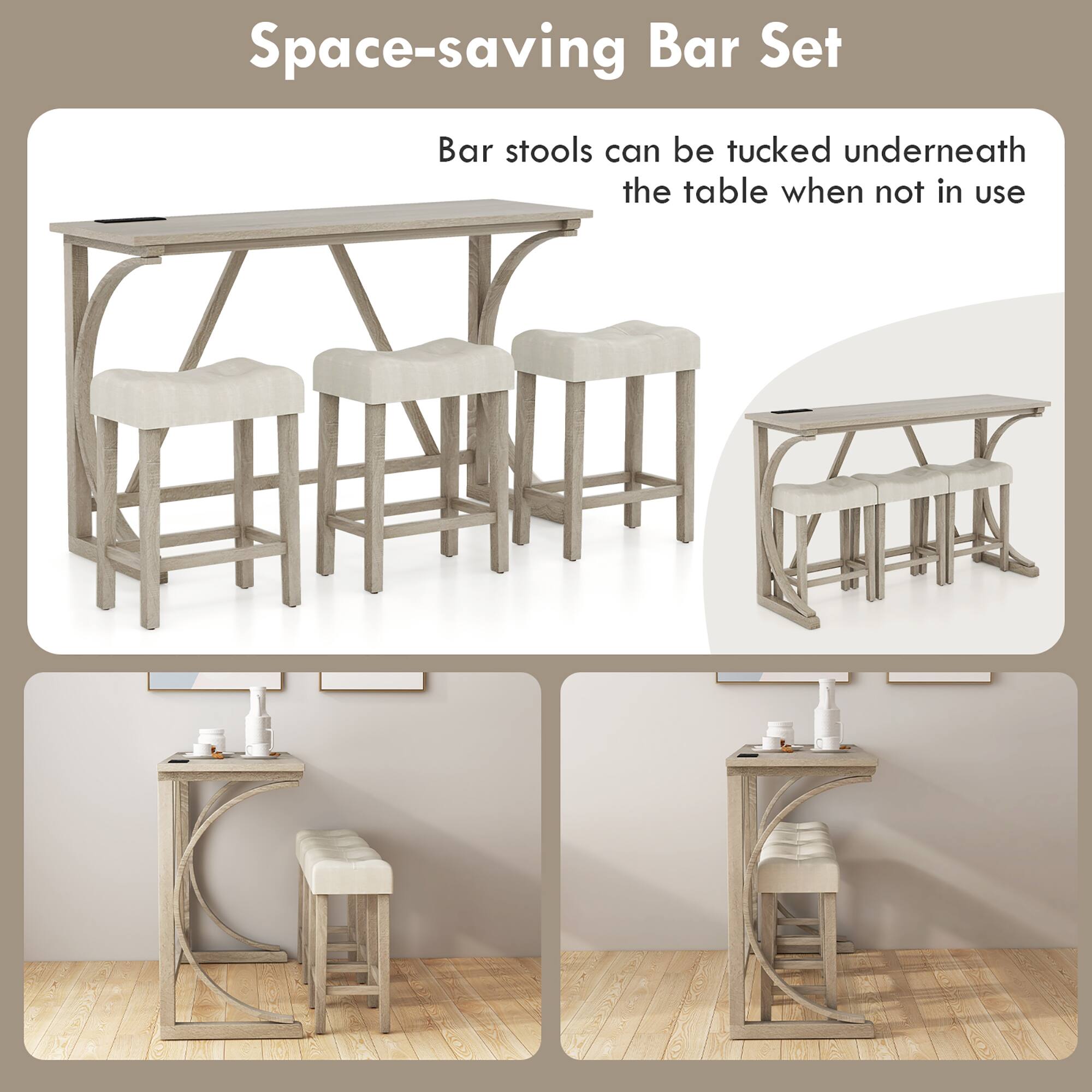 Space-saving Bar Set

Bar stools can be tucked underneath the table when not in use