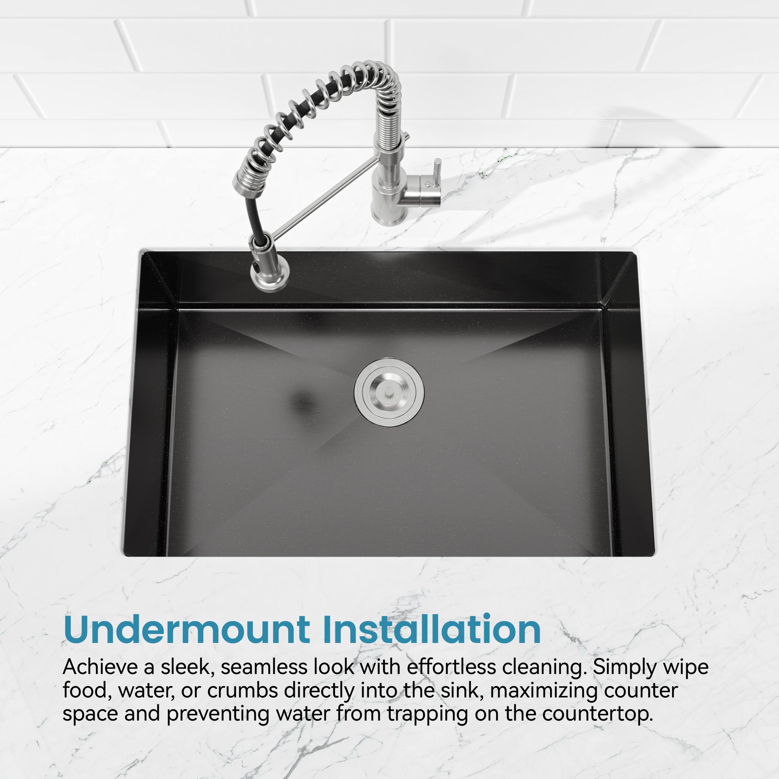 Undermount Installation

Achieve a sleek, seamless look with effortless cleaning. Simply wipe food, water, or crumbs directly into the sink, maximizing counter space and preventing water from trapping on the countertop.