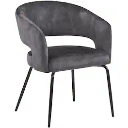 LeisureMod - Gavin Modern Upholstered Dining Chair, Open Back Velvet/PU Leather Accent Chair with Metal Legs - Charcoal Velvet
