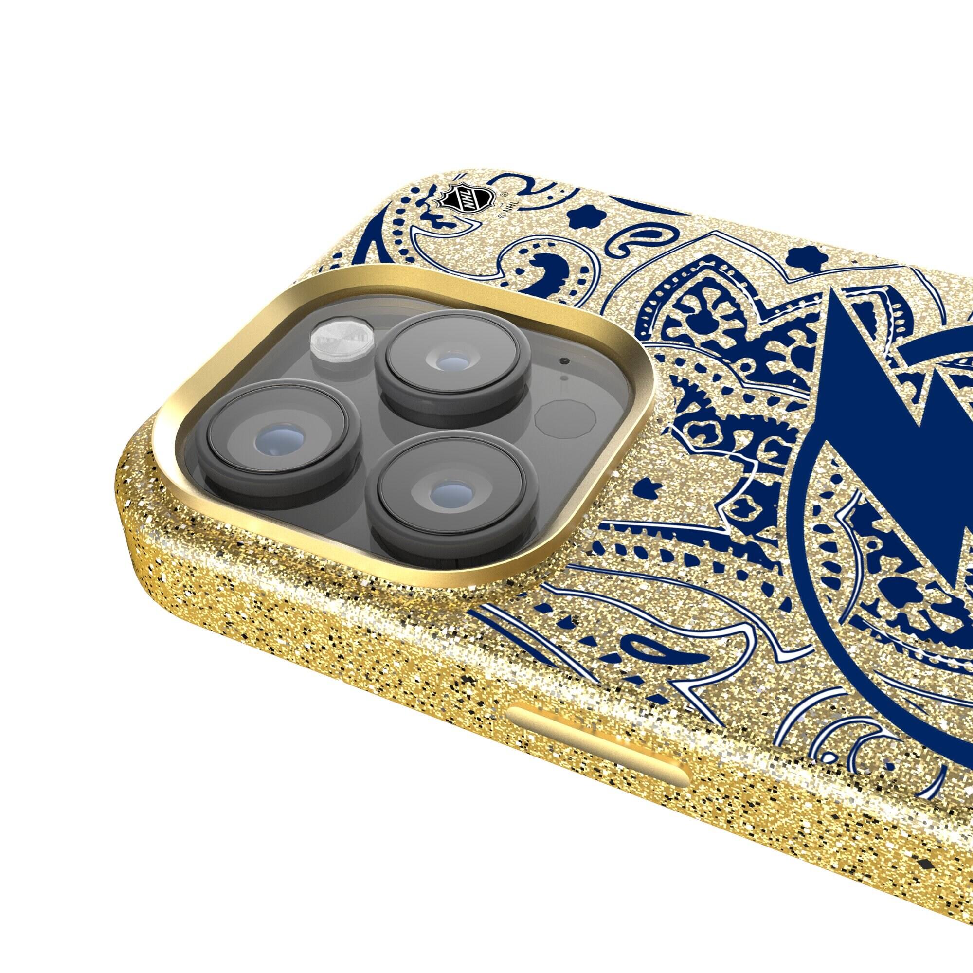 Alt View 3. Keyscaper - Gold Tampa Bay Lightning Paisley Bling iPhone Case - 14 Pro - Gold.
