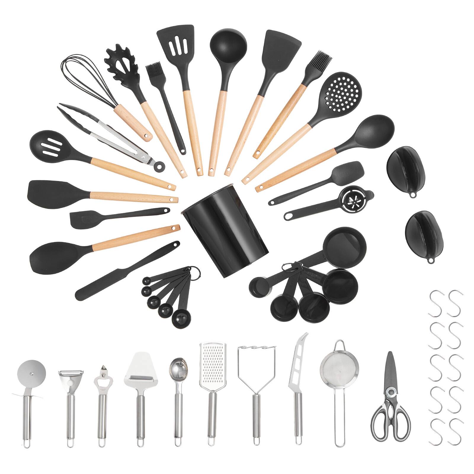 Alt View 5. VEVOR - Kitchen Cooking Utensils Set, 50 PCS Silicone Spatula Set with Holder, 428°F Heat Resistant Gadget Spoons Tools - Black.