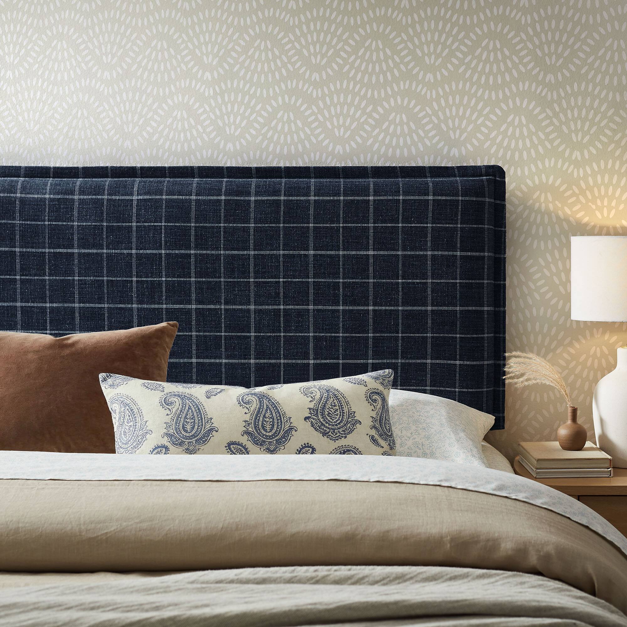 Alt View 1. Modway - Camille Checkered Linen Blend Headboard by Modway - Denim Windowpane Check.