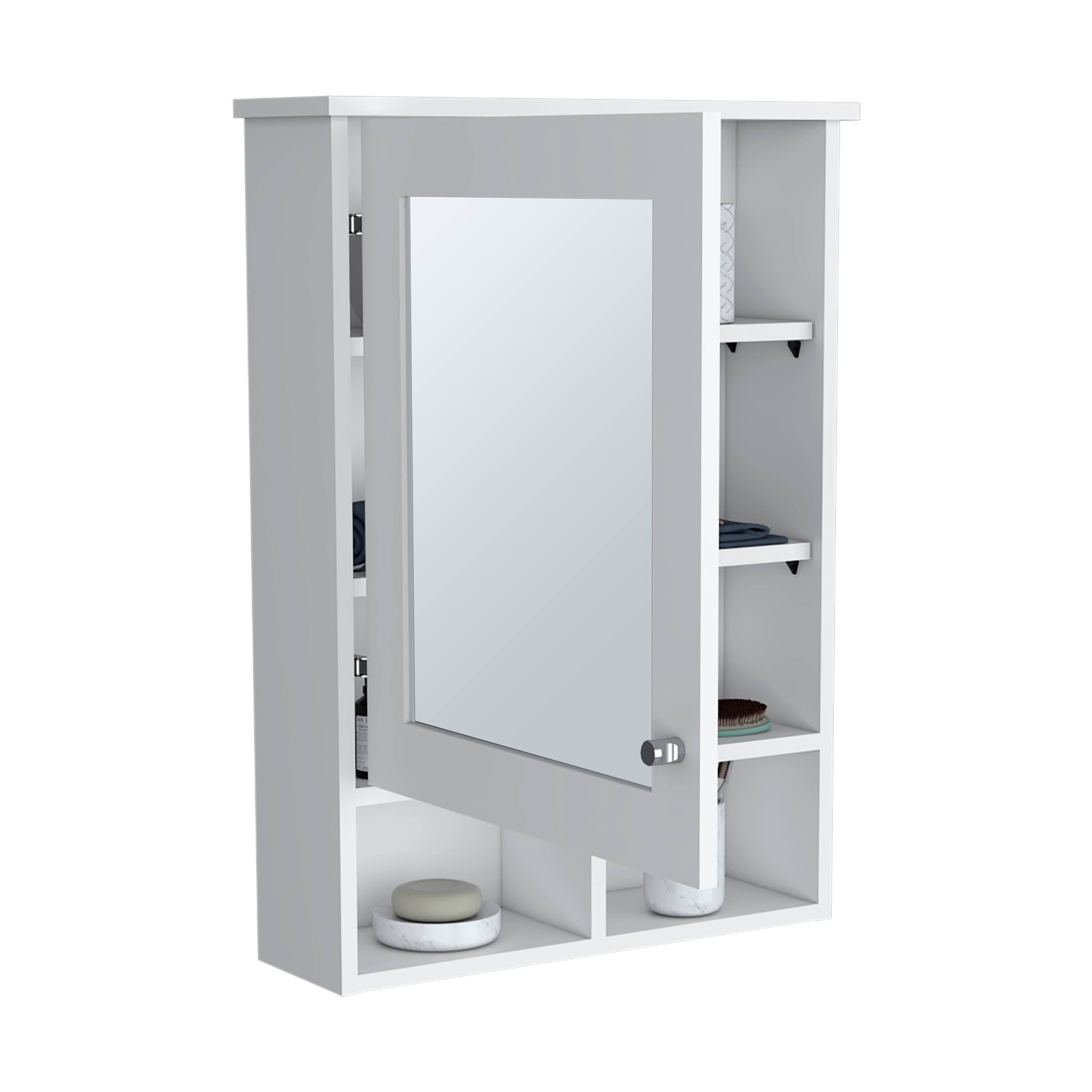 Alt View 1. TuHome - Vina Medicine Cabinet With Mirror Door High Cabinet Organizer With Three Concealed Shelves And Two Open Shelves - White.