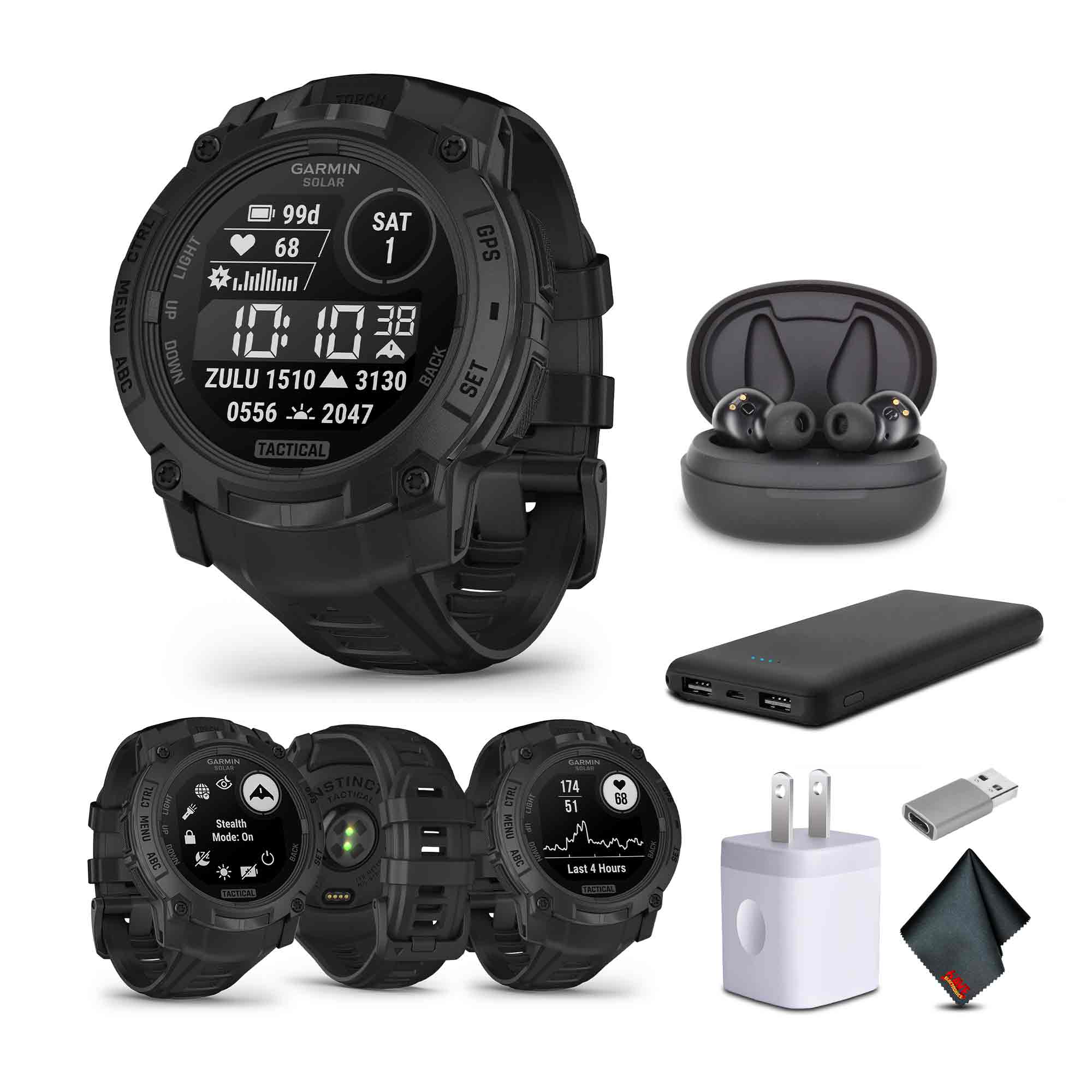 Garmin - Instinct 3, 50mm, Solar, Tactical Edition, Air Pro TWS Wireless EarBuds, Bundle - may vary - (2025)