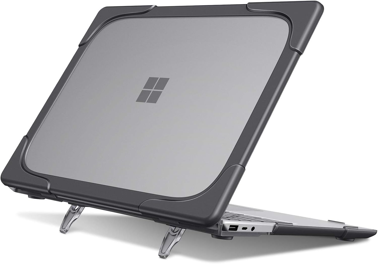 Front. Fintie - Heavy Duty Case for 12.4 Inch Microsoft Surface Laptop Go 3/2/1 (Model 2013/1943) Fold Kickstand Hard Shell Cover - Gray.