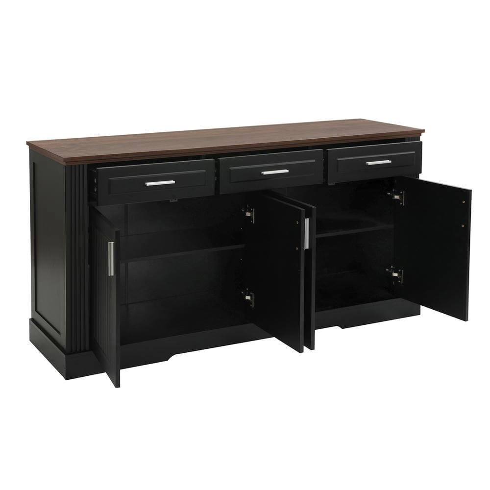 Back. Kadyn - 63" Fluted Sideboard Buffet with 4 Doors and 3 Drawers for Dining Room - Black - Black.