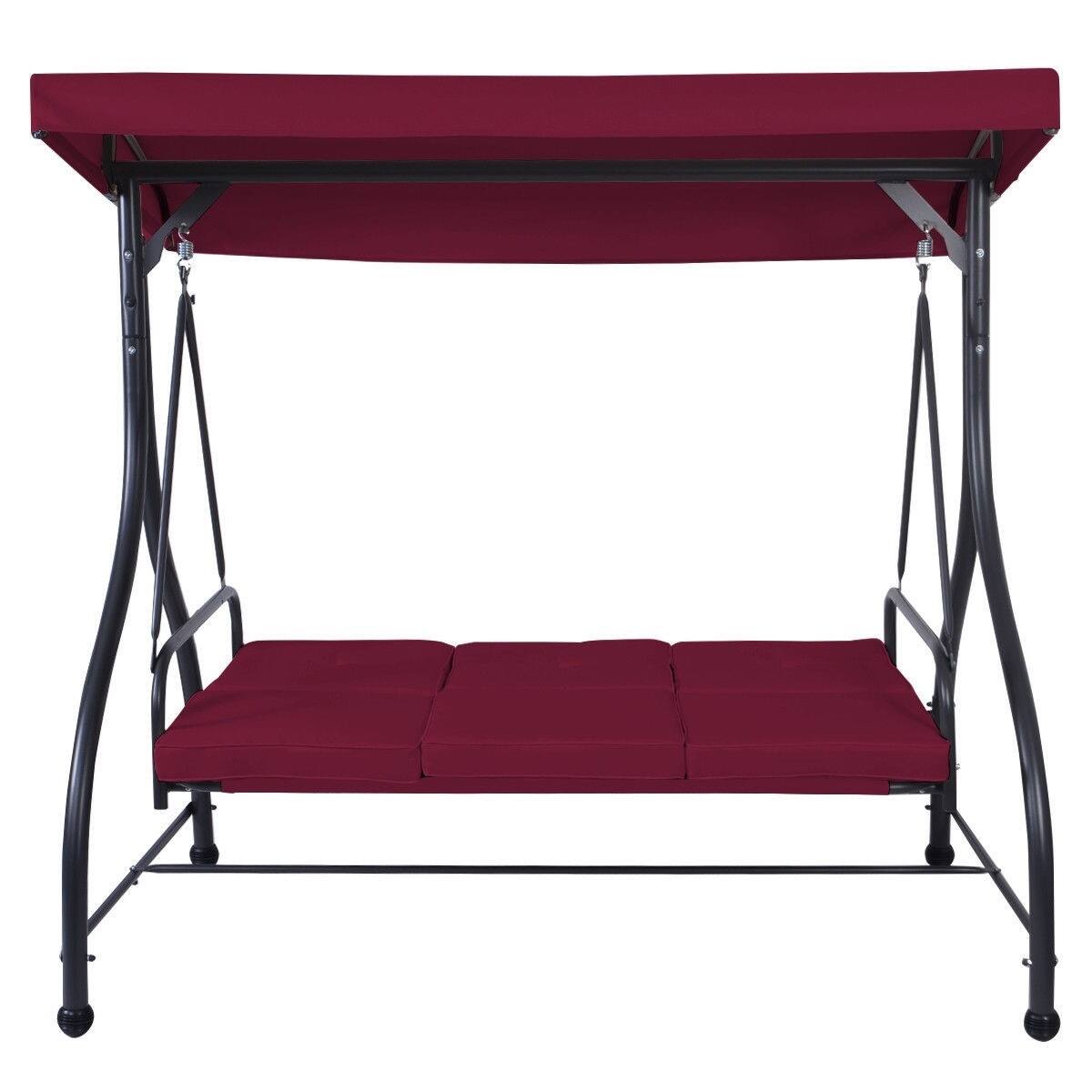 Left. Hivvago - Dark Red Burgundy 3 Seat Cushioned Porch Patio Canopy Swing Chair - Dark Red Burgundy.