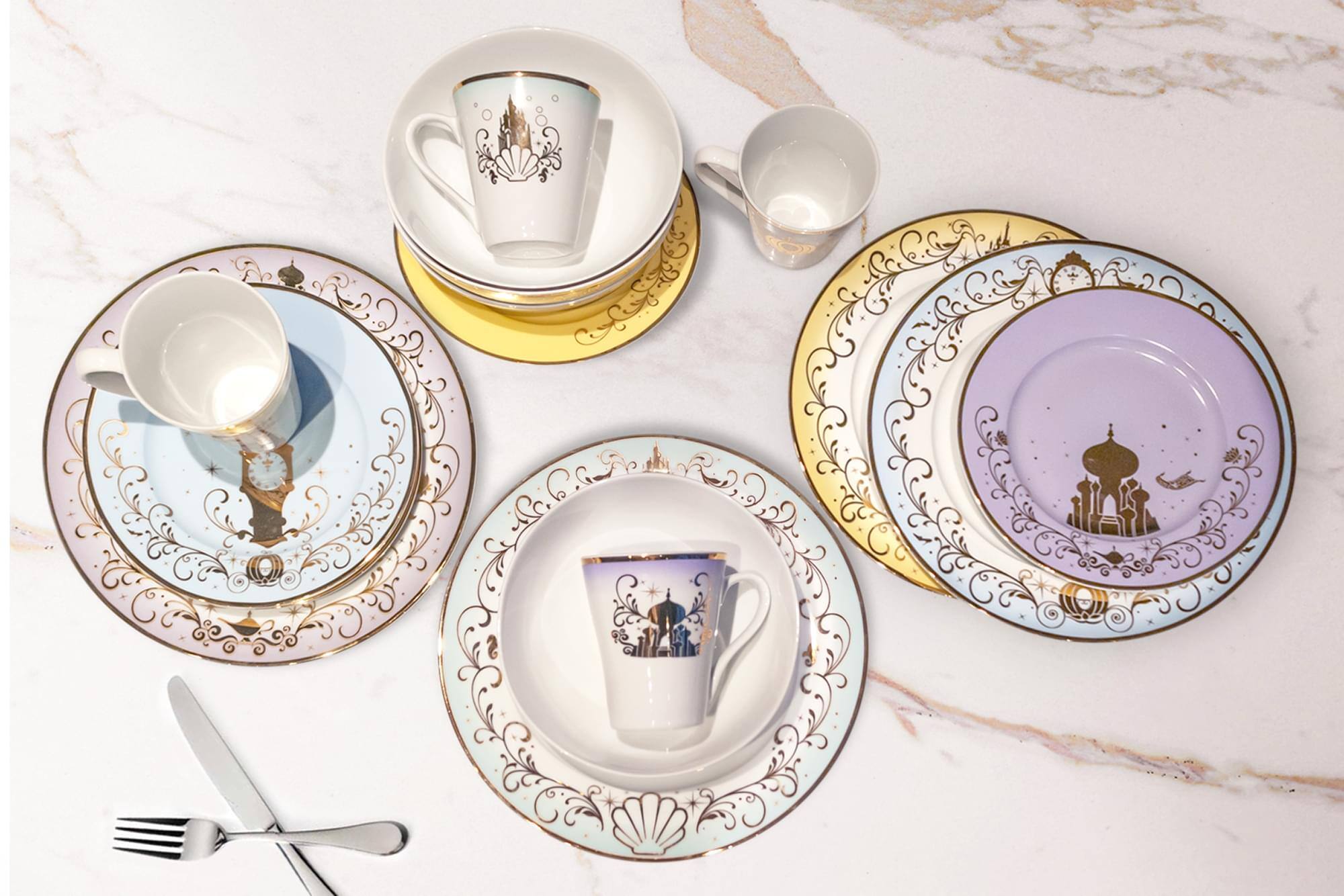 Alt View 4. Ukonic - Disney Princess 16-Piece Dinnerware Set | Cinderella, Jasmine, Ariel, Belle - White.