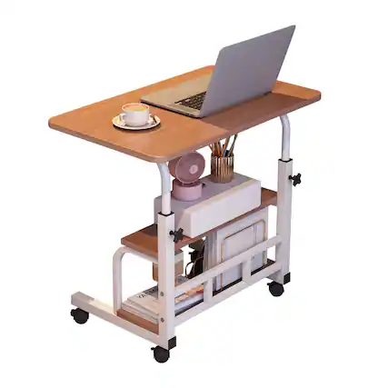 Front. Babevy - 23.6" Adjustable Height Rolling Desk with Wheels & Storage Shelves, Mobile Standing Desk for Home Office, School - Walnut.
