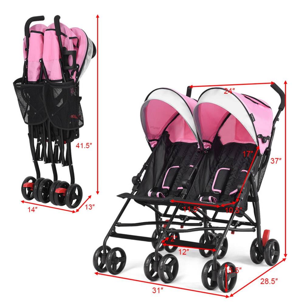 Sure, here is the corrected and grouped text from the image:

- **Dimensions of the Stroller:**
  - Width: 37"
  - Height: 41.5"
  - Depth: 31"
  - Seat Height: 17"
  - Seat Width: 14"
  - Seat Depth: 11.5"
  - Handle Height: 41.5"
  - Handle Width: 24"
  - Wheel Diameter: 12"
  - Rear Wheel Diameter: 10.5"
  - Front Wheel Diameter: 10.5"
  - Overall Width: 28.5"
  - Overall Height: 41.5"
  - Overall Depth: 37"
  - Basket Height: 13"
  - Basket Width: 24"
  - Basket Depth: 14"