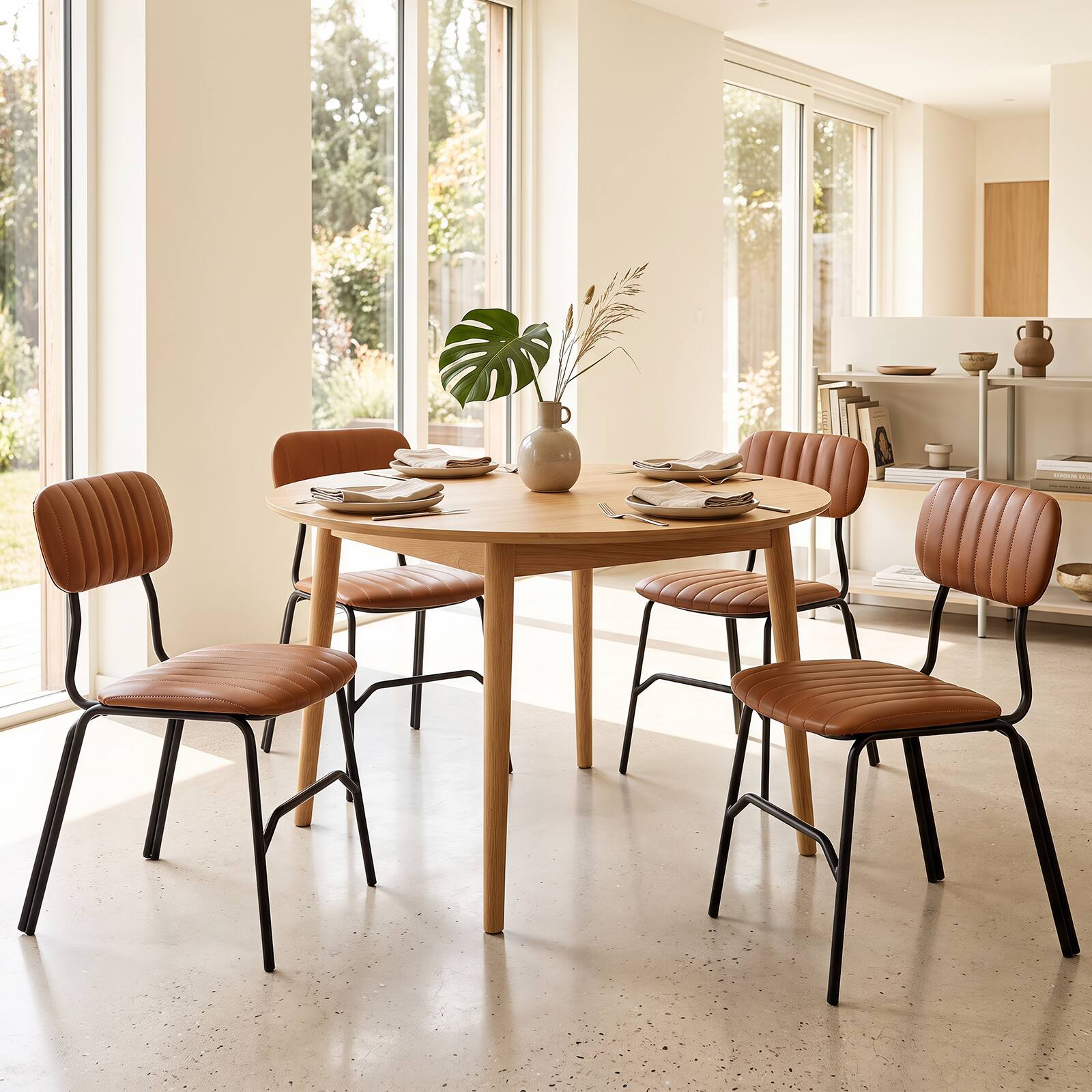 Alt View 3. Gymax - Gymax Modern Dining Chairs Set of 4 w/Ergonomic Back & Metal Legs Exquisite Rivet Brown & Black - Brown.