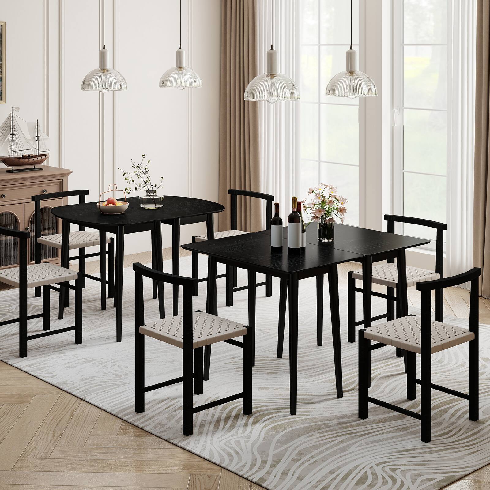 Alt View 3. Costway - Costway 1 PCS 34" Rectangular Wooden Dining Table with Rubber Wood Legs for Apartment Breakfast - Black.