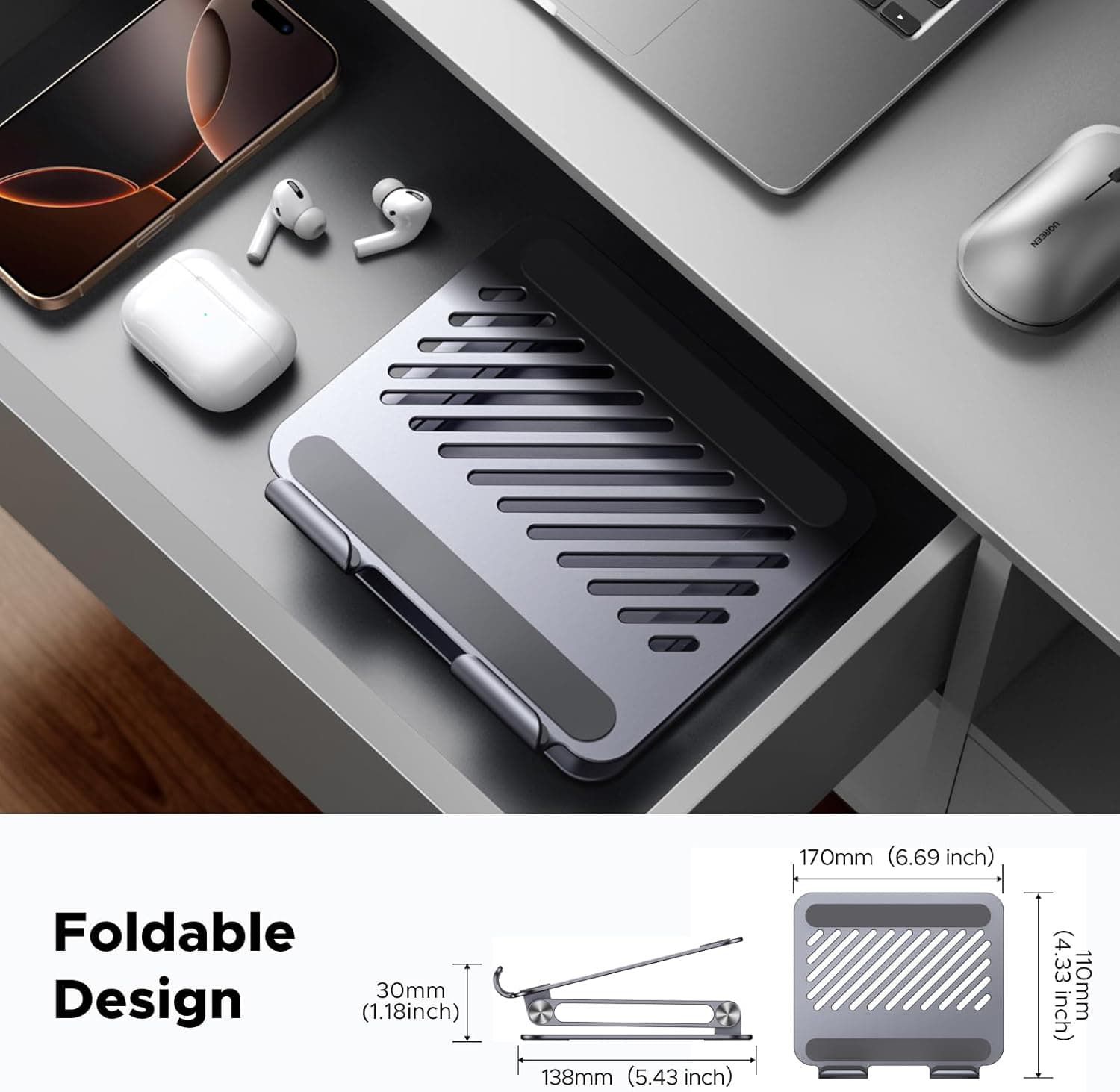 AS U 170mm (6.69 inch) Foldable 30mm Design (1.18 inch) 138mm (5.43 inch) (4.33 inch) 110mm